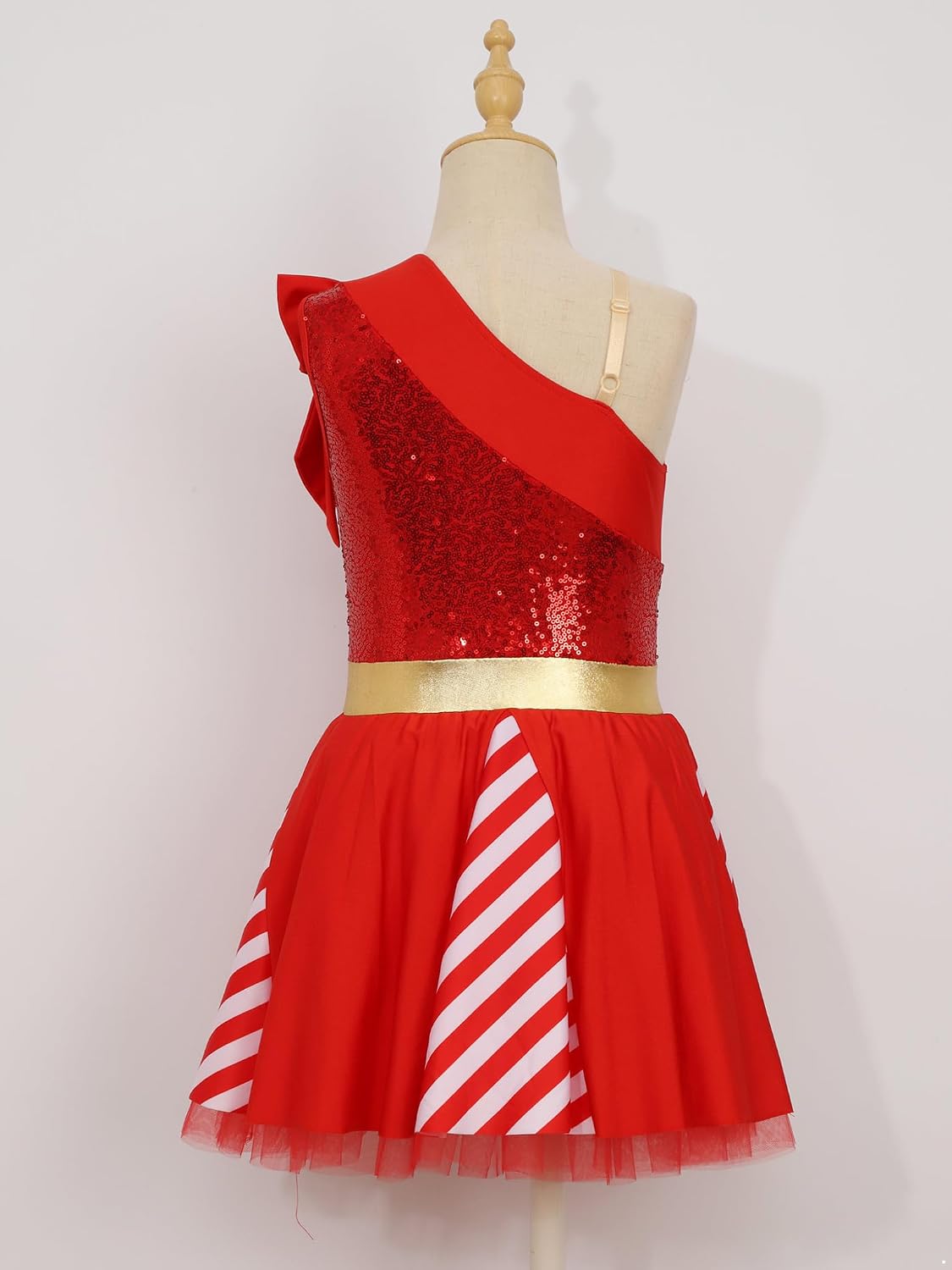 JanJean Kids Girls Christmas Dance Costume Sequins Stripes Ballet Dance Dress Figure Ice Skating Candy Cane Costume