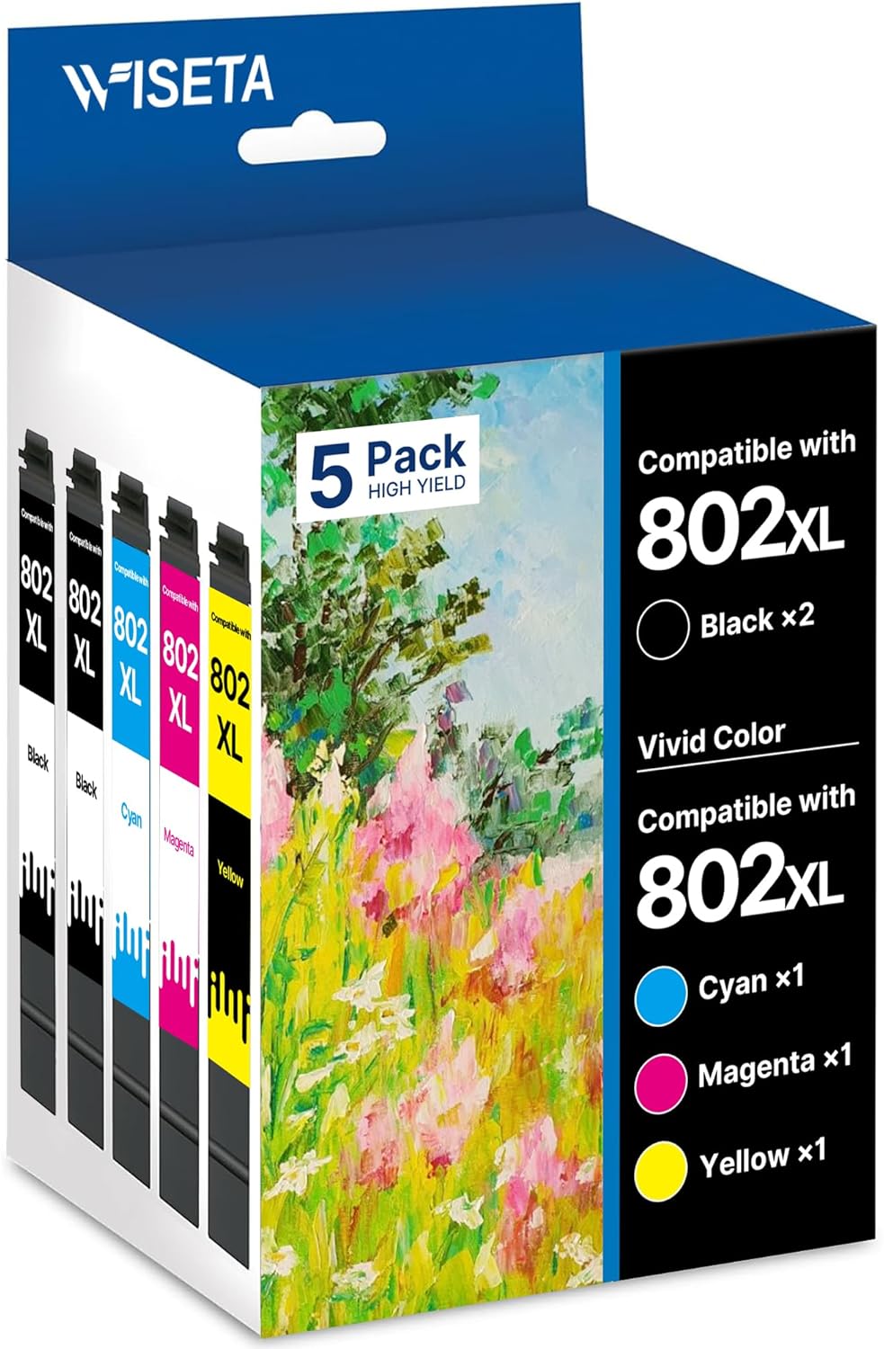 Wiseta Remanufactured 802XL 802 XL High Capacity Replacement for 802xl Ink Cartridges Combo Pack T802 T802XL for Workforce Pro WF-4730 WF-4740 WF-4720 WF-4734 EC-4020 EC-4030 Printer (5 Pack, BCMY)