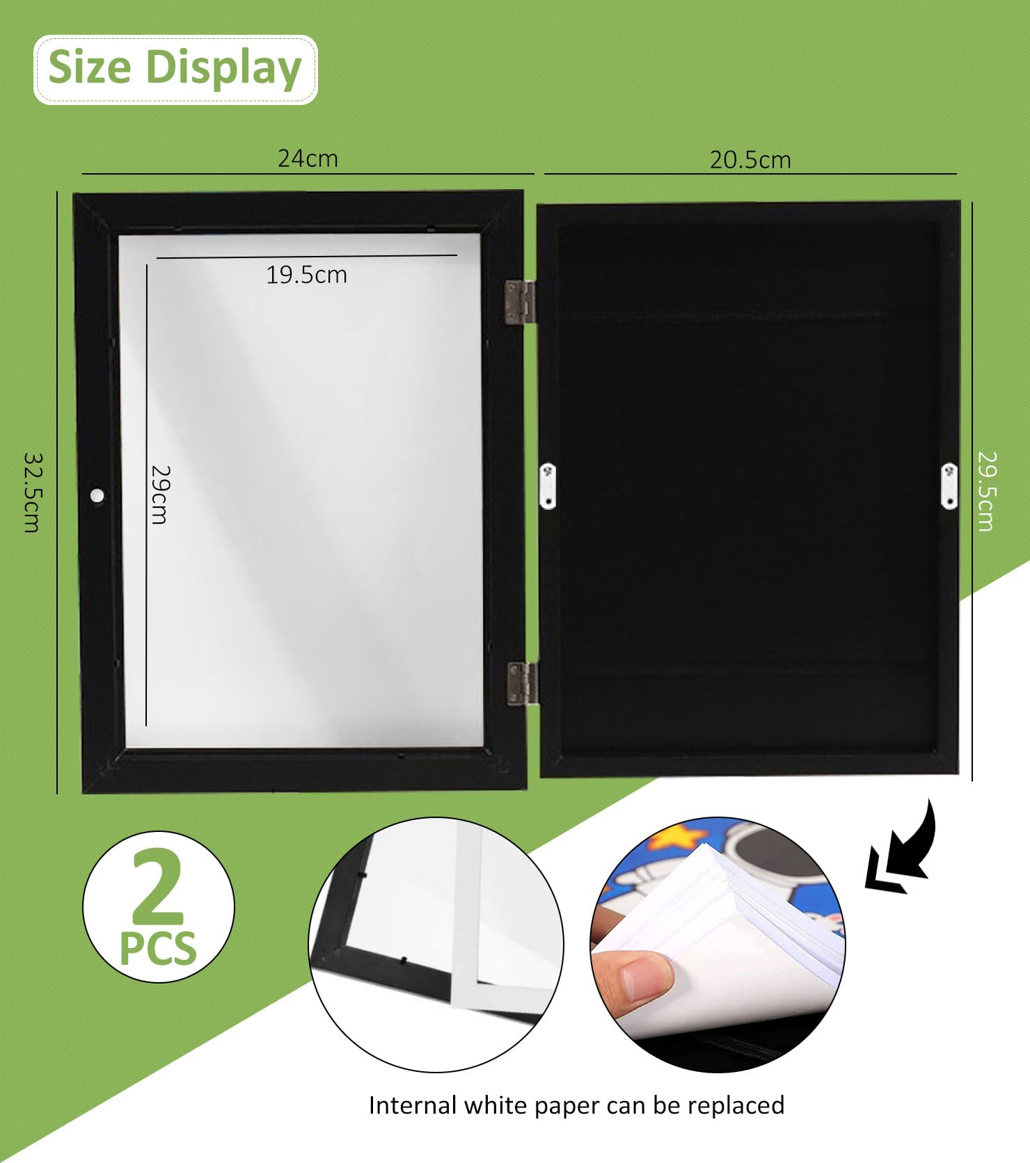 Tesyeux Pack of 2 ArtPhotoFrame for Children A4 Hinged Wooden PictureFrame - Image 2