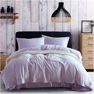 TeeTsy Four-Piece Bedding Set Linen four-piece set bedding solid color quilt set summer bed cotton linen sheet kit for both men and women comfortable Four-Piece Bed (Color : Purple, Size : 1.5m bed)