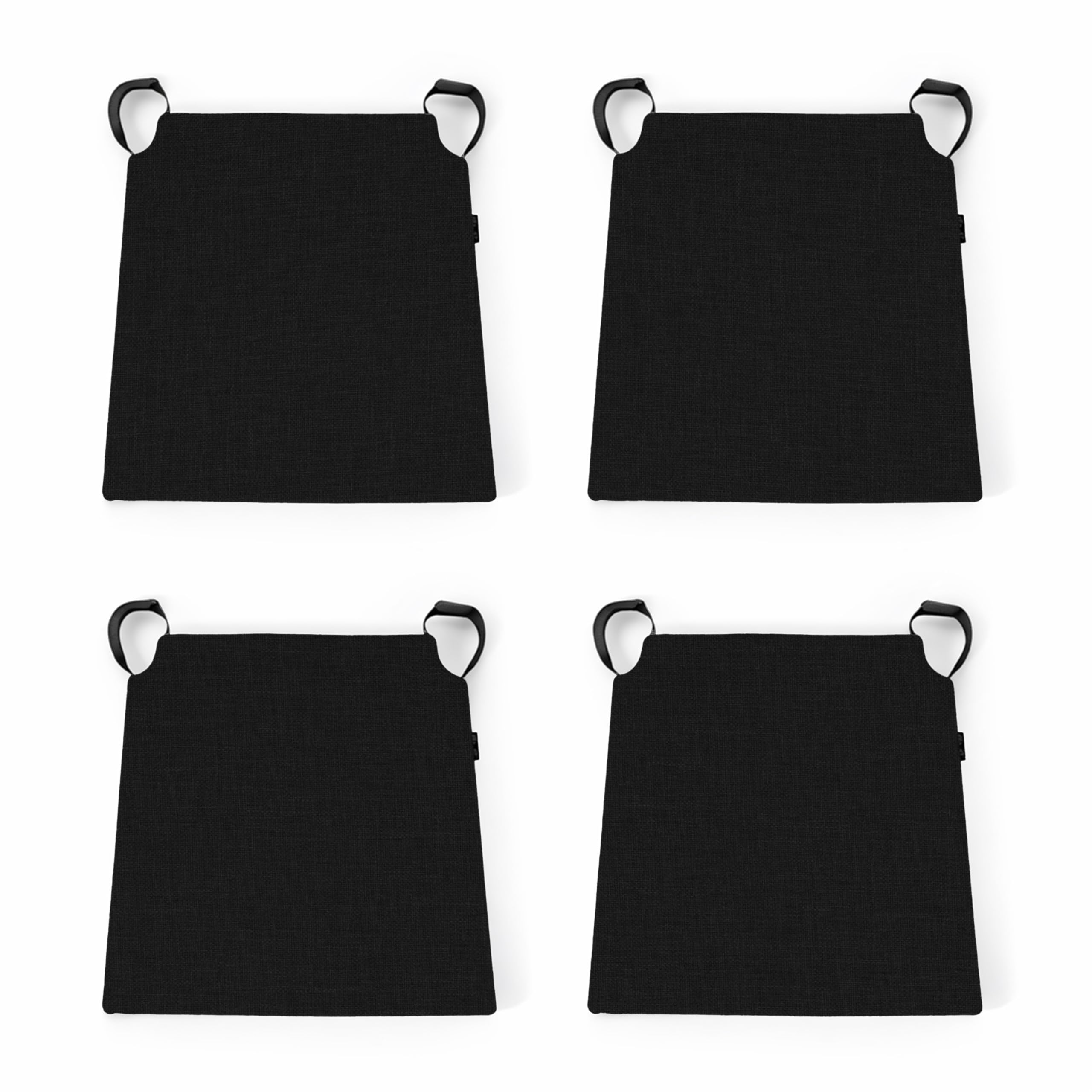 POKAR Set of 4 Chair Cushions with Velcro Straps 41x35x40 cm (5 cm Thick) | Trapezoid Seat Pads for Kitchen, Dining, Patio Chairs | Foam Chair Pads Indoor Outdoor | OEKO-TEX | Made in EU | Black