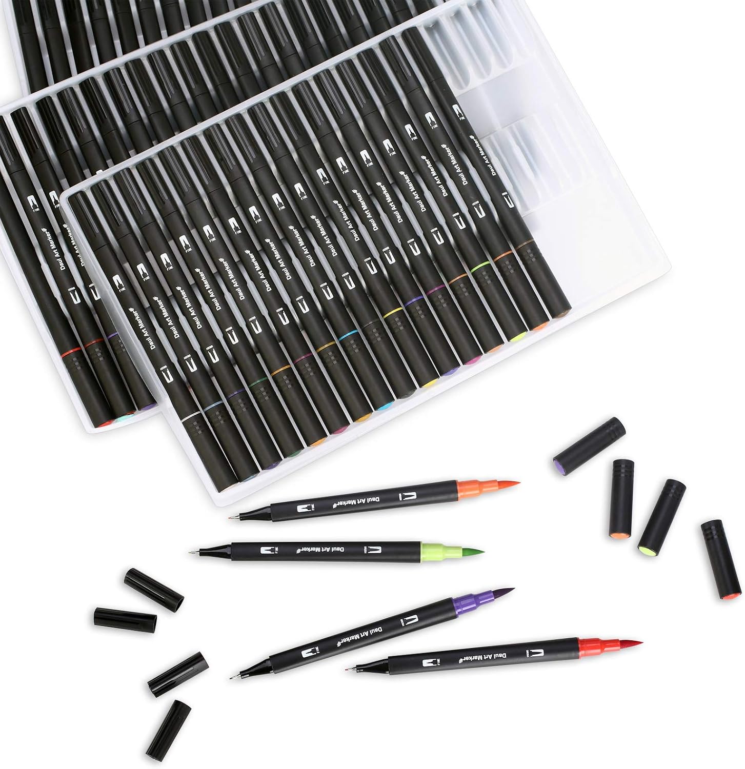 Ubefond 60 Colors Dual Markers Brush Pen, Brush Tips Coloring Pens Fine Point Dual Tip Markers Set for Kids Adult Coloring Books Drawing Painting Lettering Calligraphy School Office Supplies