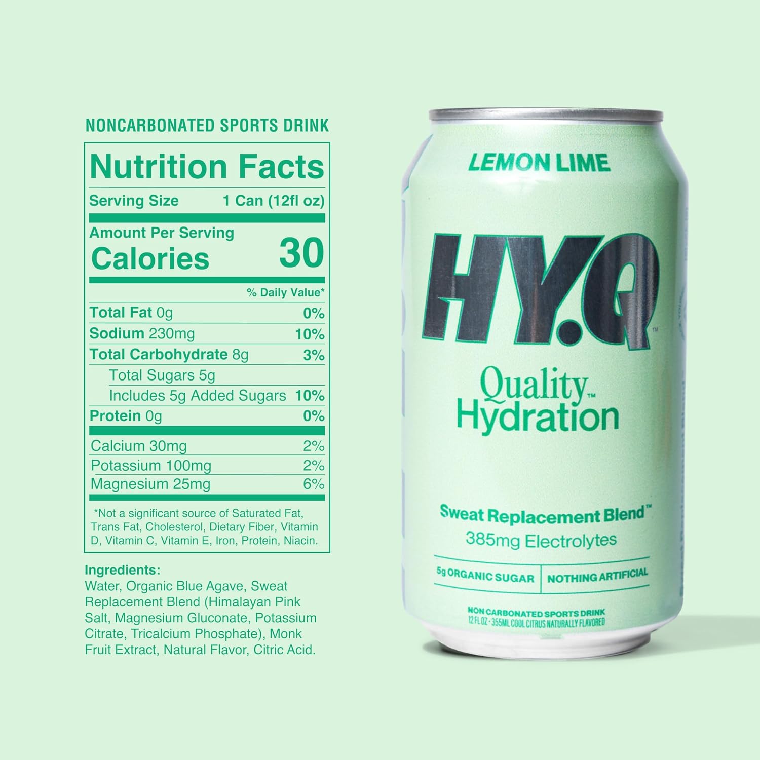 HY.Q Hydration Drink, Lemon Lime, 12 fl oz (12-Pack) Canned Sports Drink, Quality Ingredients for Hydration, Sweat Replacement Electrolytes, Non-Carbonated Flavored Electrolyte Beverage - Image 2