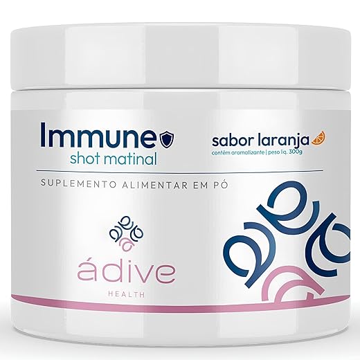 Shot Matinal com Glutamina, Cúrcuma, Vitaminas C, D3, Zinco e Mais – Ádive Immune 300g | Sabor Laranja