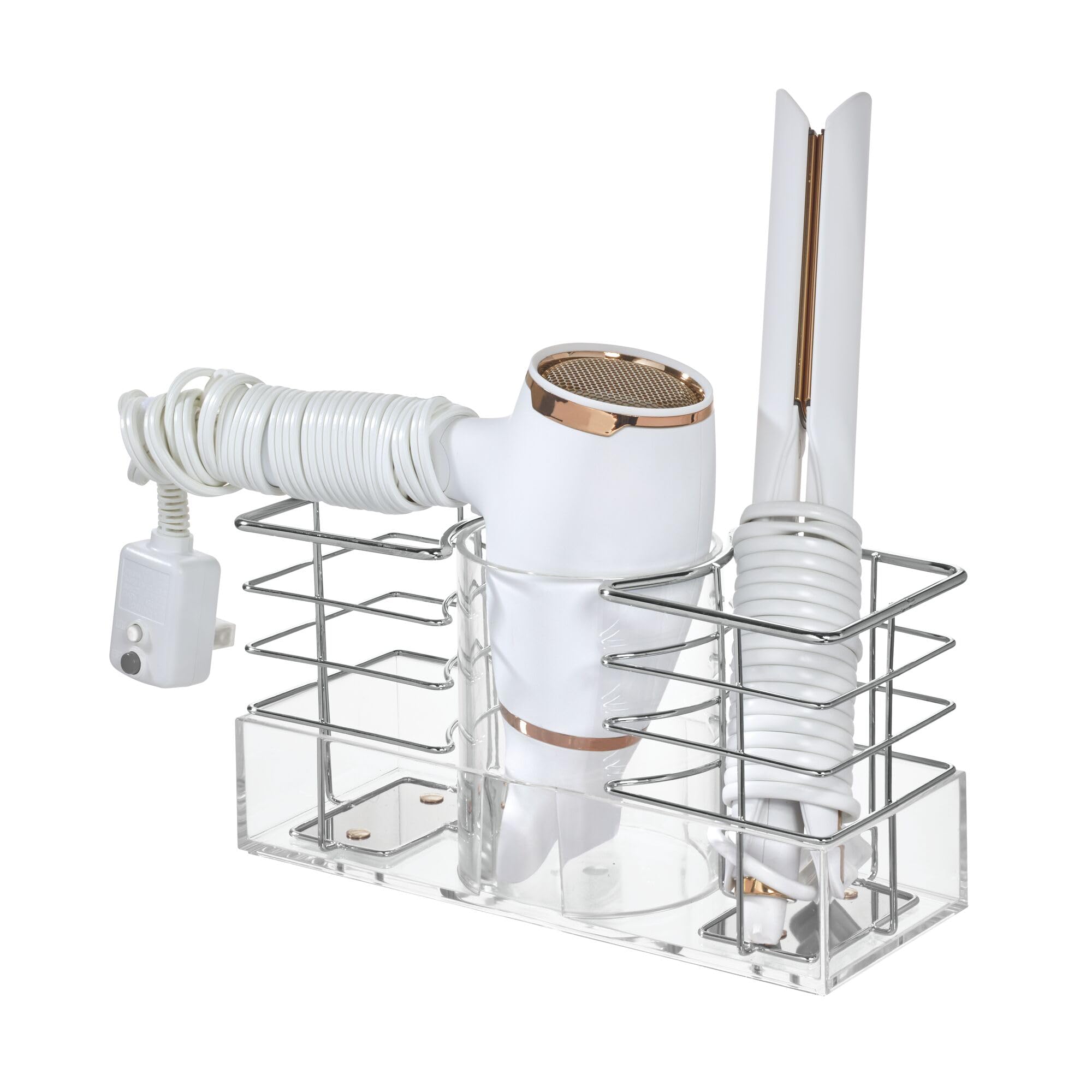 Organiseur outils capillaires transparent iDesign pour routine beauté matinale