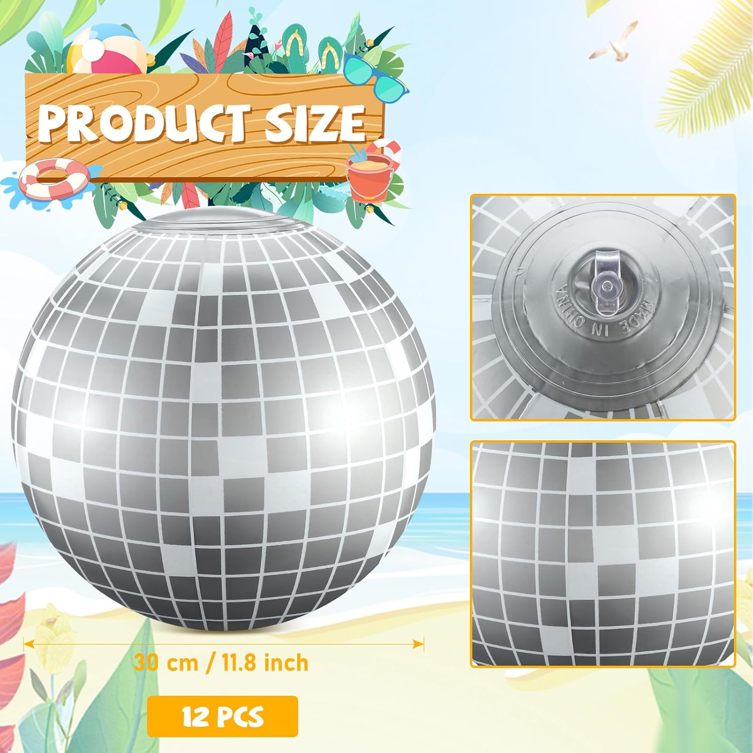 12 Pcs Inflatable Beach Ball Disco Theme Party Decoration Inflatable Disco Ball Summer Pool Toys Indoor Outdoor Beach Sports Theme Decor Gift Silver 11.81 Inch image 2 of 5 B0CXSMVQ43