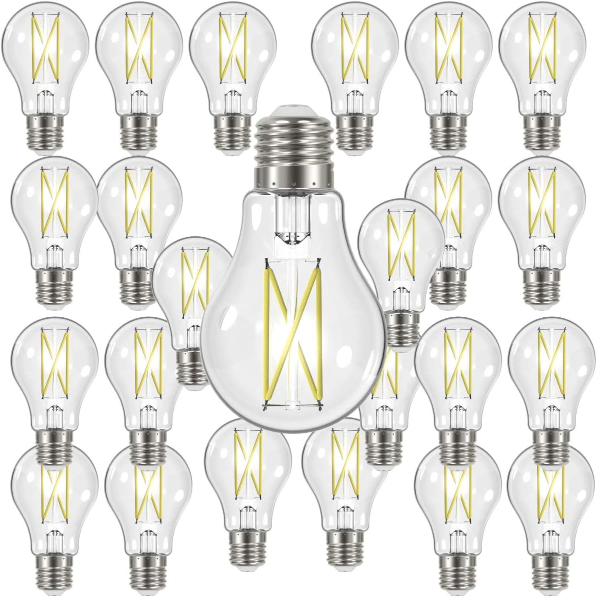 Satco Dimmable LED Filament Lamps, S12414, High Lumens, 8 Watt, A19, Clear, Medium Base, 2700K, 90+ CRI, 120 Volt for Use at Residential, Hospitality, Display and Commercial, 24 LED Light Bulbs