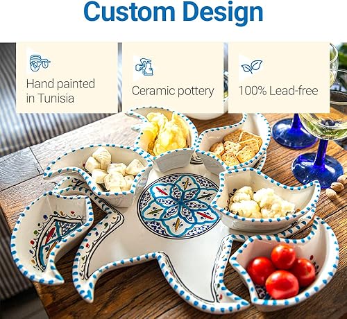 Miniatura 8 de Kamsah Plato para servir, bandeja, juego de platos para entretenimiento, platos de cerámica pintados a mano en forma de estrella para servir