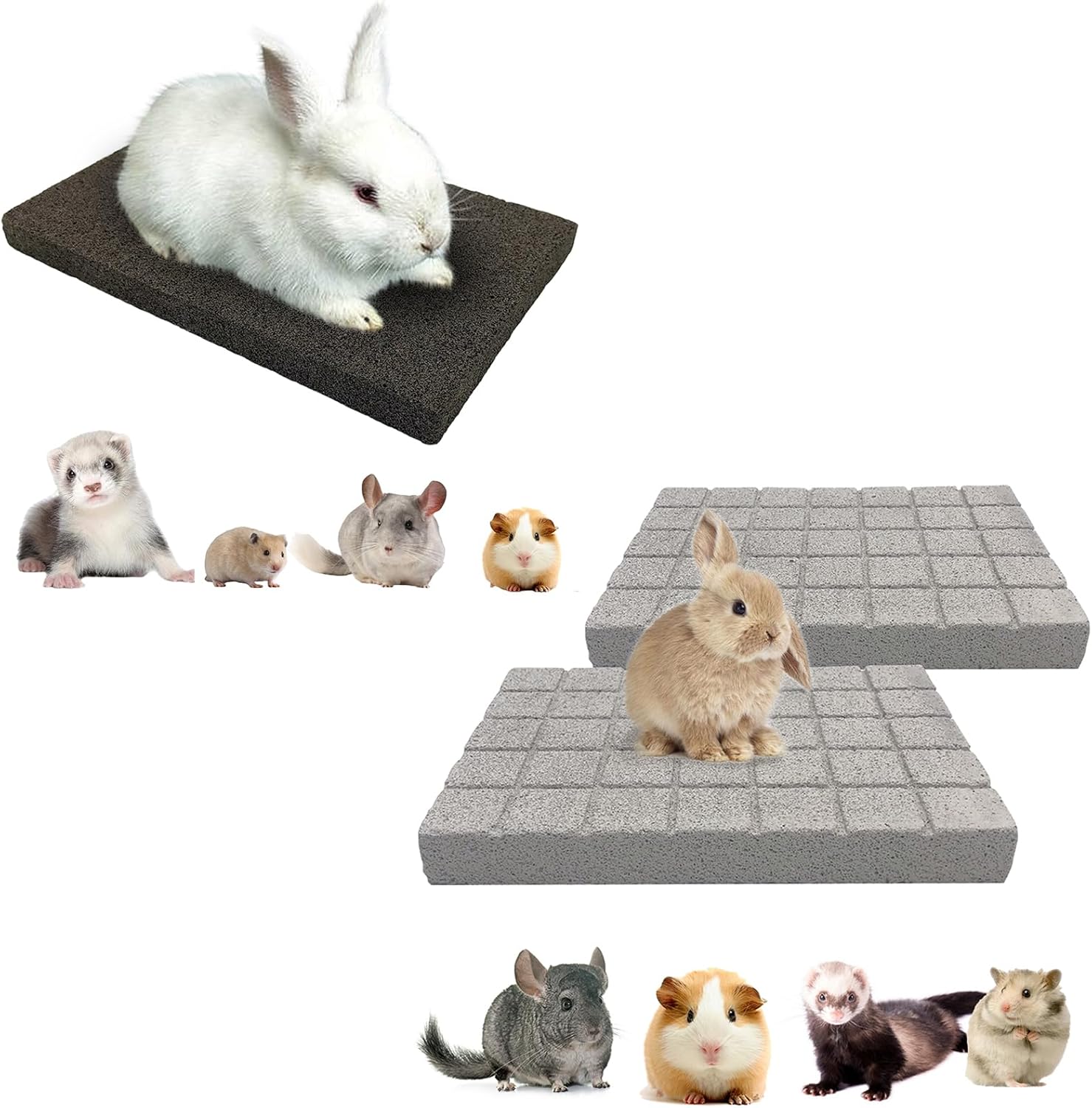 BNOSDM Rabbit Grinding Claw Pads 2 Pack Bunny Scratch Foot Pads Natural Hamster Lava Stone for Teeth Grinding and 2 Pack Scratching Pad Chew Toy for Small Animals