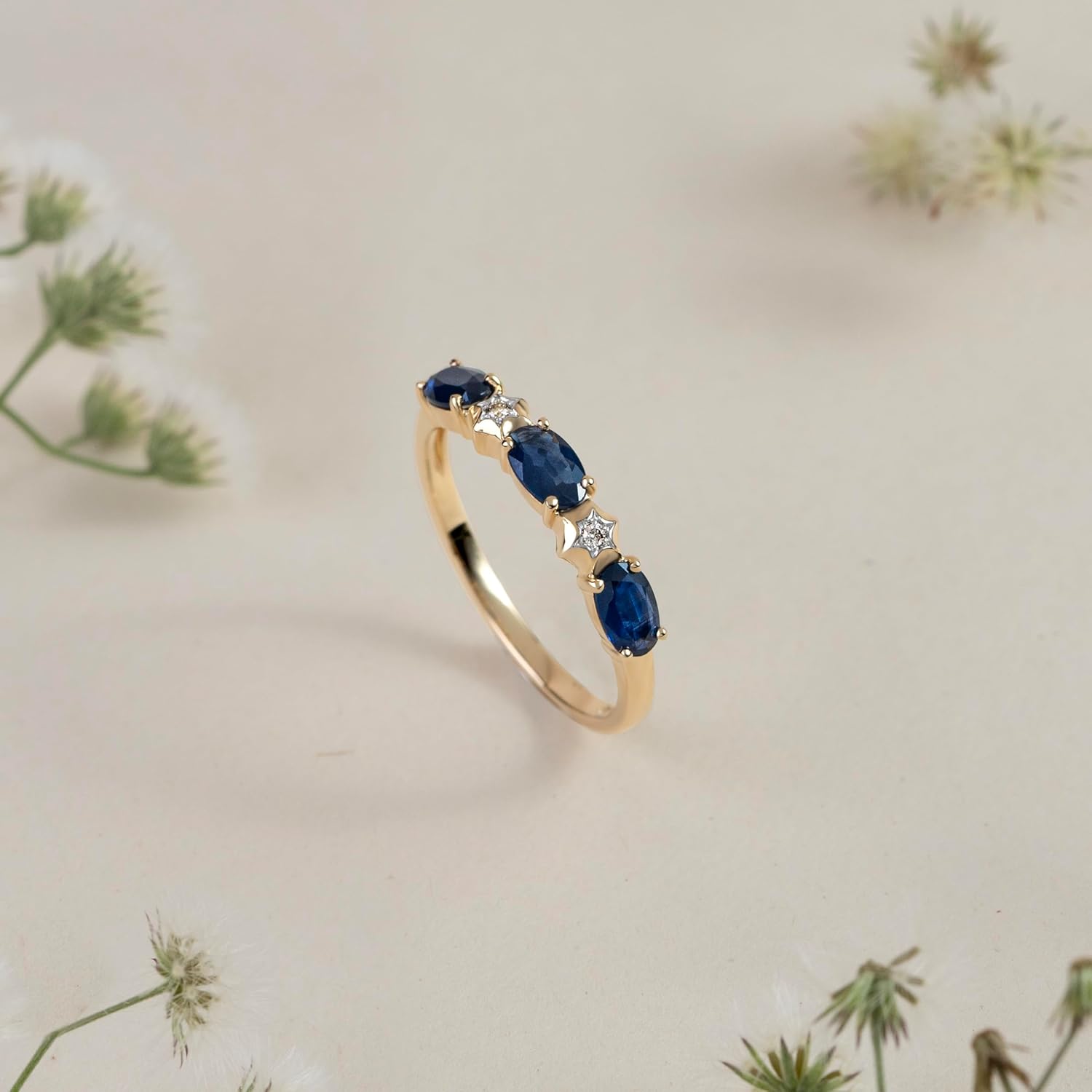 Gemondo USA 14K Yellow Gold Oval Blue Sapphire & Diamond Classic Eternity Ring - Image 4