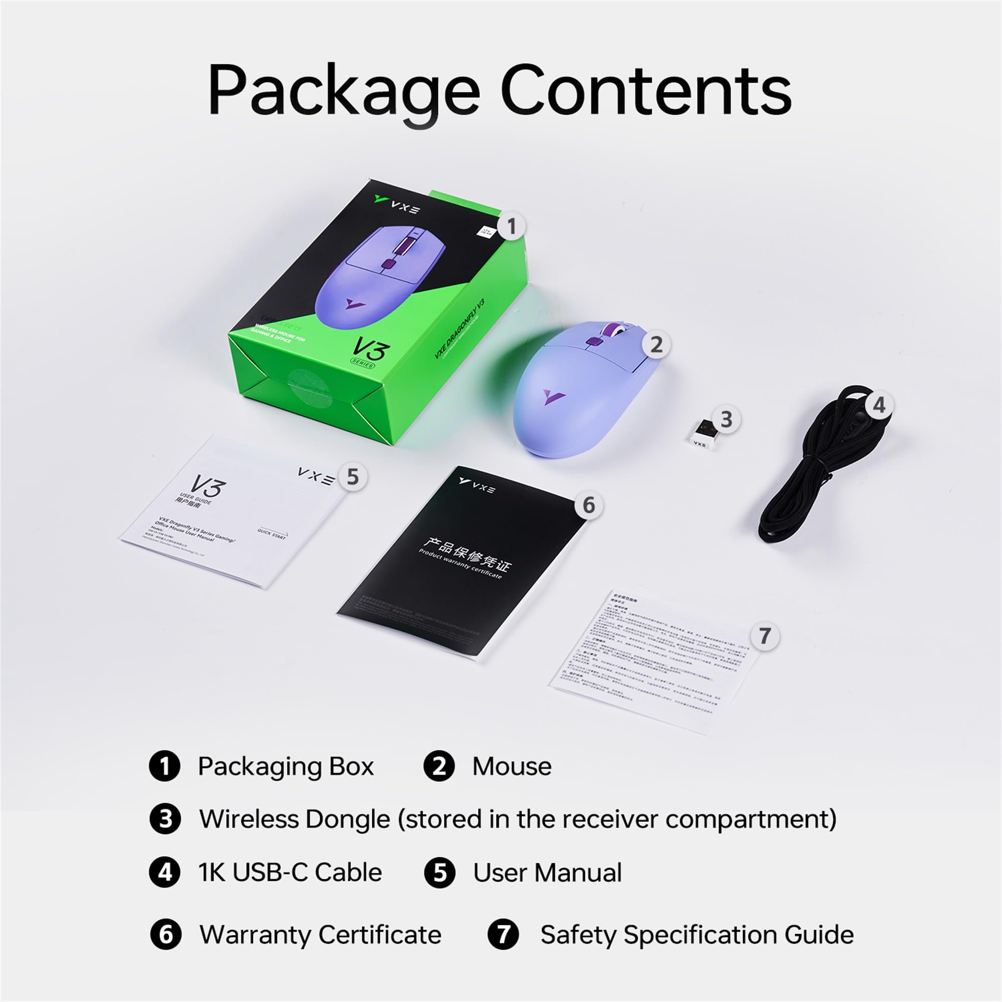 VXE V3 Pro Leichte kabellose Gaming-Maus, PAW3395 SE-Sensor, 18000 DPI, 6 programmierbare Tasten, 300 h Akku, 1K Abfragerate, kompatibel mit PC, Mac (V3 Pro, Schwarz)