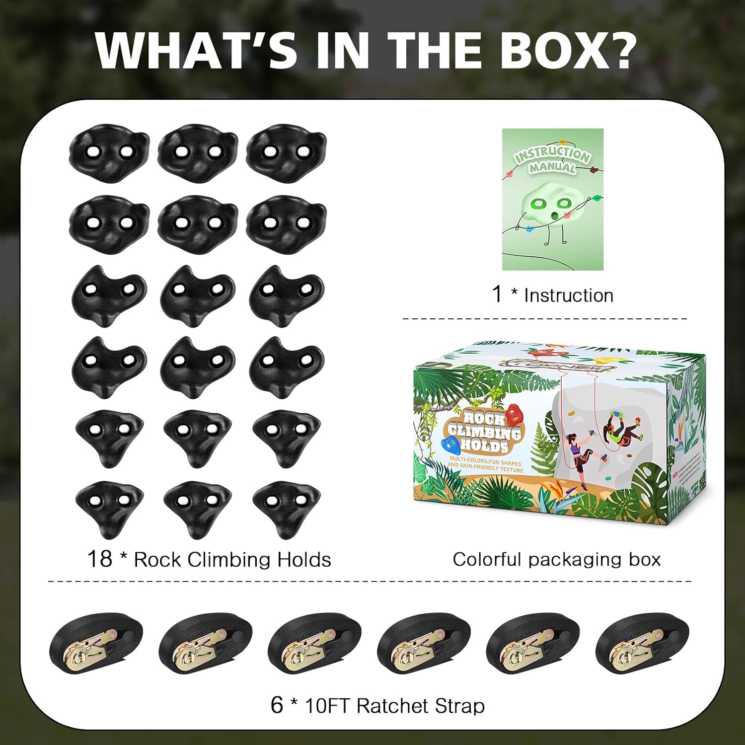 TOPNEW 18PCS Ninja Tree Climbing Holds and 6 Sturdy Ratchet Straps for Kids Tree Climbing, Large Climbing Rocks for Outdoor Ninja Warrior Obstacle Course Training