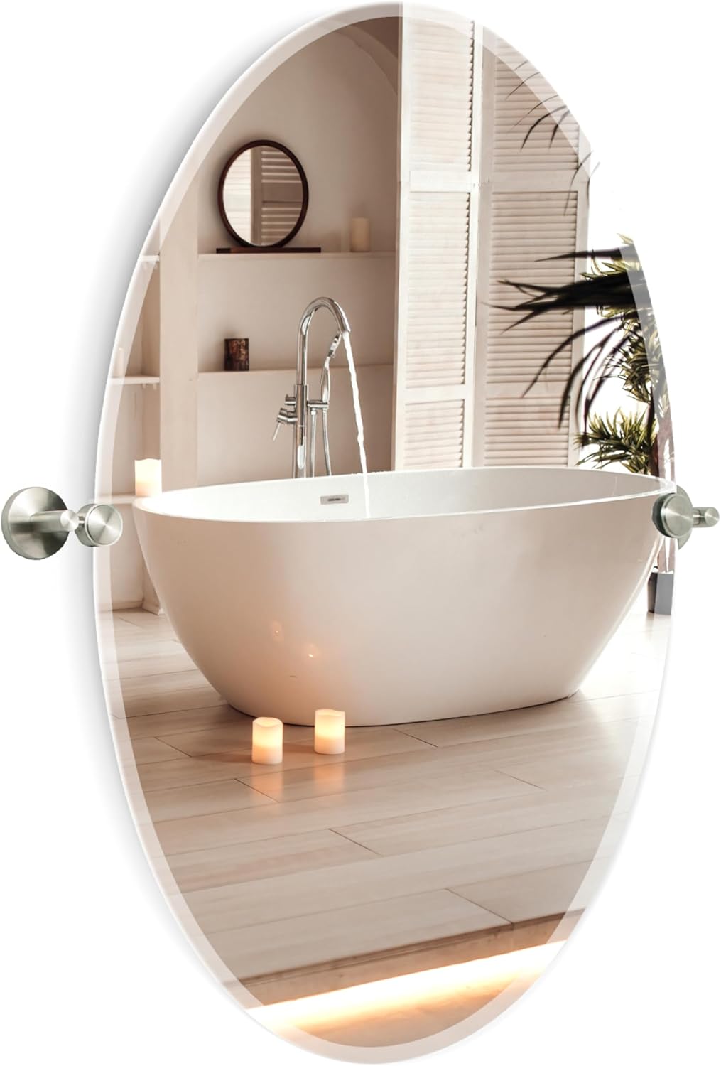 Hamilton Hills 24x36 Inch Oval Frameless Pivot Wall Mirror - Brushed Chrome Brackets - Large Bathroom Mirror with Tilt Feature - Decorative Mirrors for Bathroom, Bedroom, or Vanity - Wall-Mounted