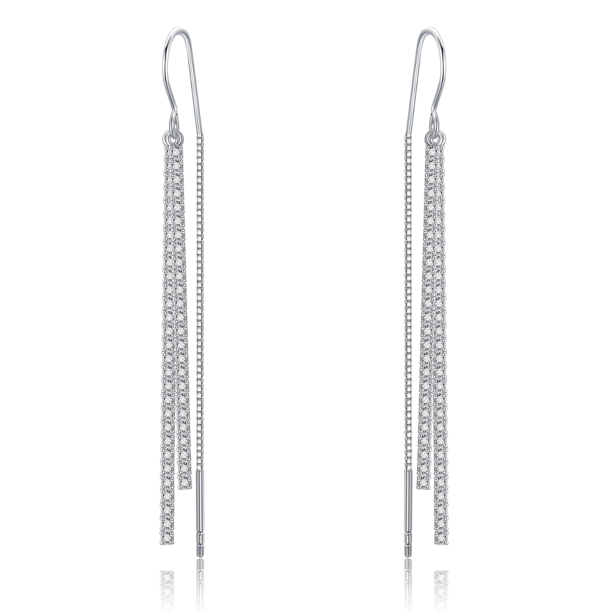 Einfädler Durchzieher Ohrringe Sterling Silber 925 Quaste Ohrringe Cubic Zirkonia Lang Hängend Threader Ohrringe Schmuck Geschenk für Damen Mädchen