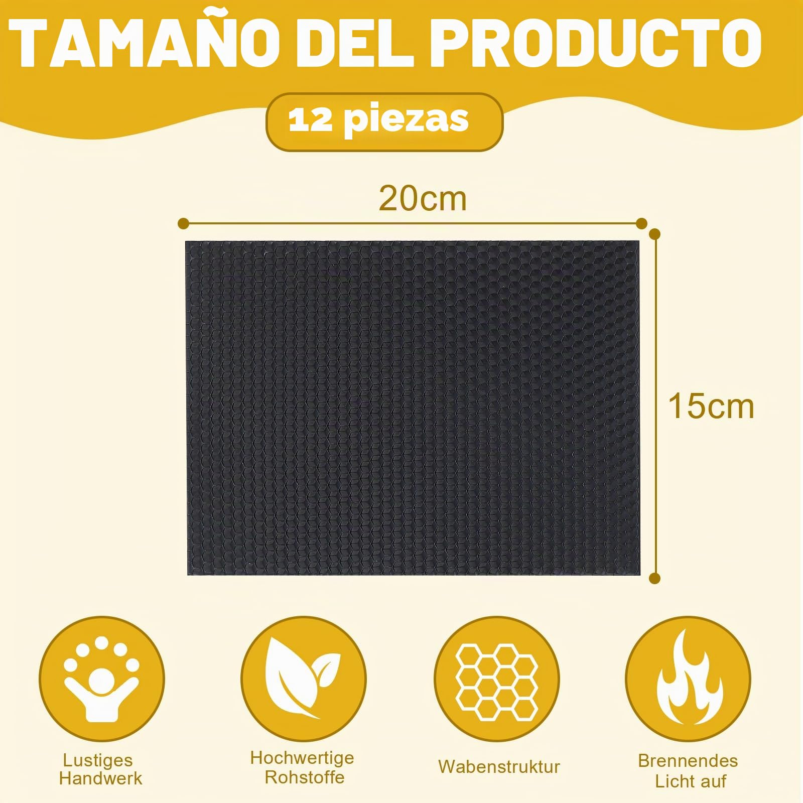 Bolosa 12 placas de cera de abejas, placas de cera para velas, velas de bautismo, placas de cera para decorar velas, juego de 20 x 15 cm, para adultos y niños (negro)