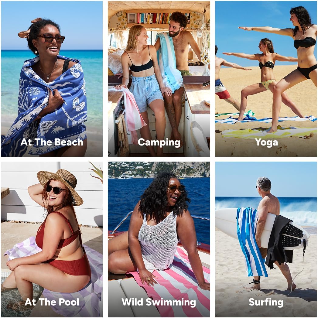 Dock & Bay Beach Towel - Quick Dry, Sand Free - Compact, Lightweight - 100% Recycled - Includes Bag - Ocean Treasure - Large (160x90cm, 63x35)