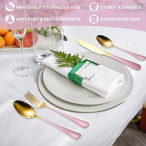 Miniatura 4 de Juego de 24 piezas de cubiertos Caliamary, juego de cubiertos de acero inoxidable Caliamary con soporte para cubiertos, cucharas, tenedores,