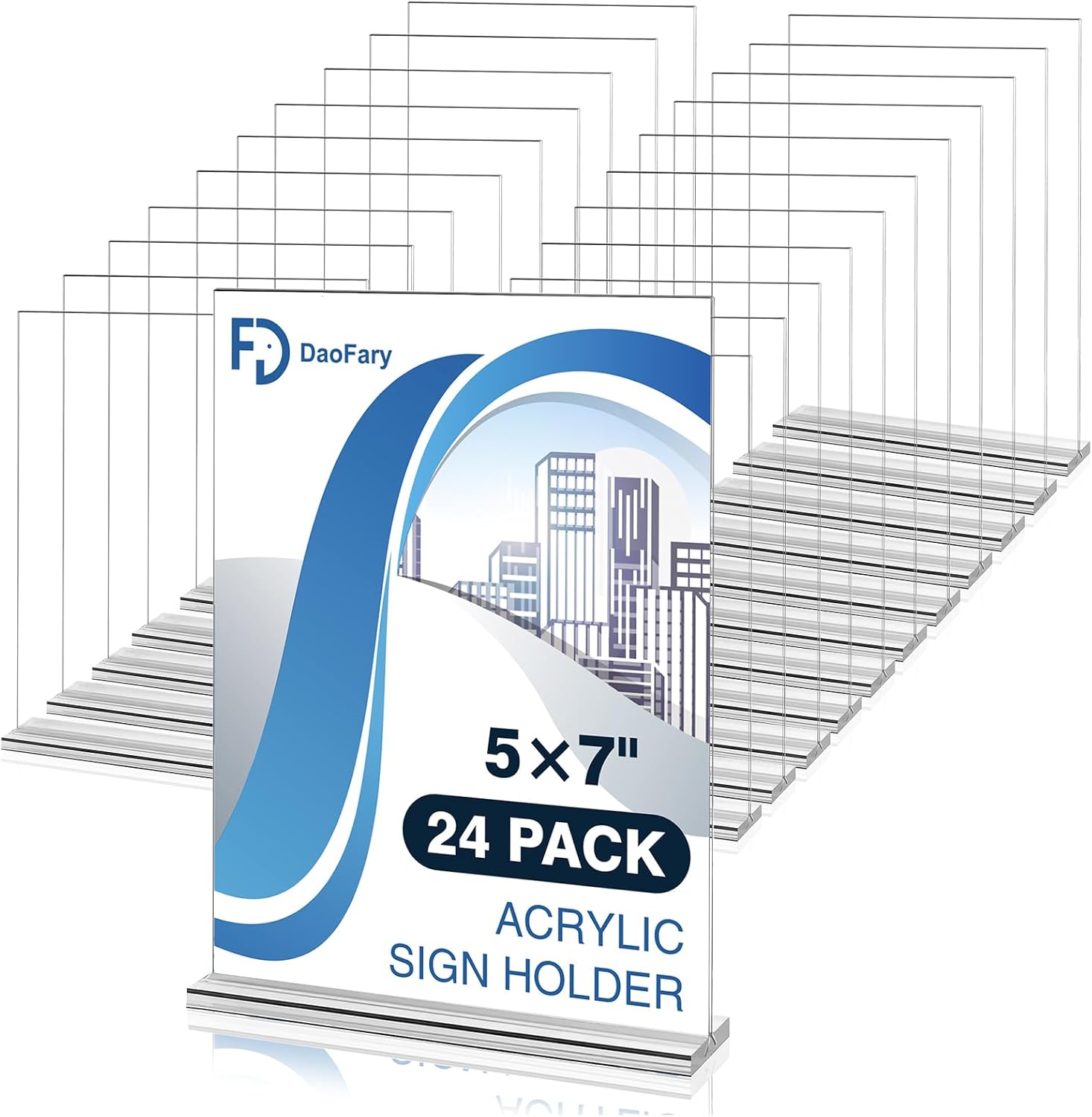 Daofary 24 Pack Acrylic Sign Holder 5 x 7 Clear Display Table Signs Stand, Double Sided T Shape Flyer Holder Plastic for Picture Paper Frame Holder Home Office Menu Retail Show Fair 24 Pack 5x7 Inch