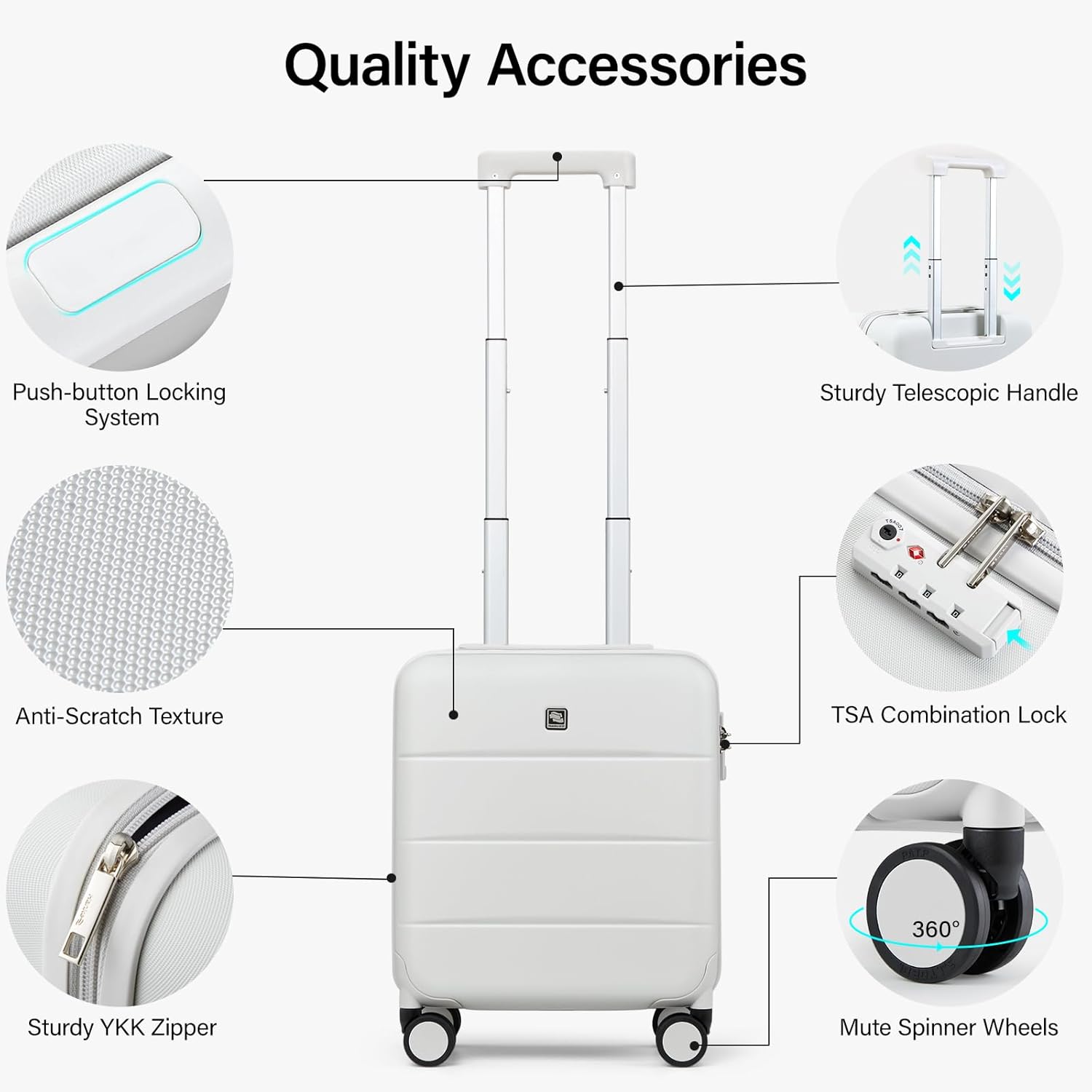 Hanke 16 Inch Underseat Carry On Luggage with Spinner Wheels Hard Shell Suitcases Mini Small Carry On Bag for Airline Approved TSA Luggage Lightweight Travel Suit Case(Smoke White) - Image 4