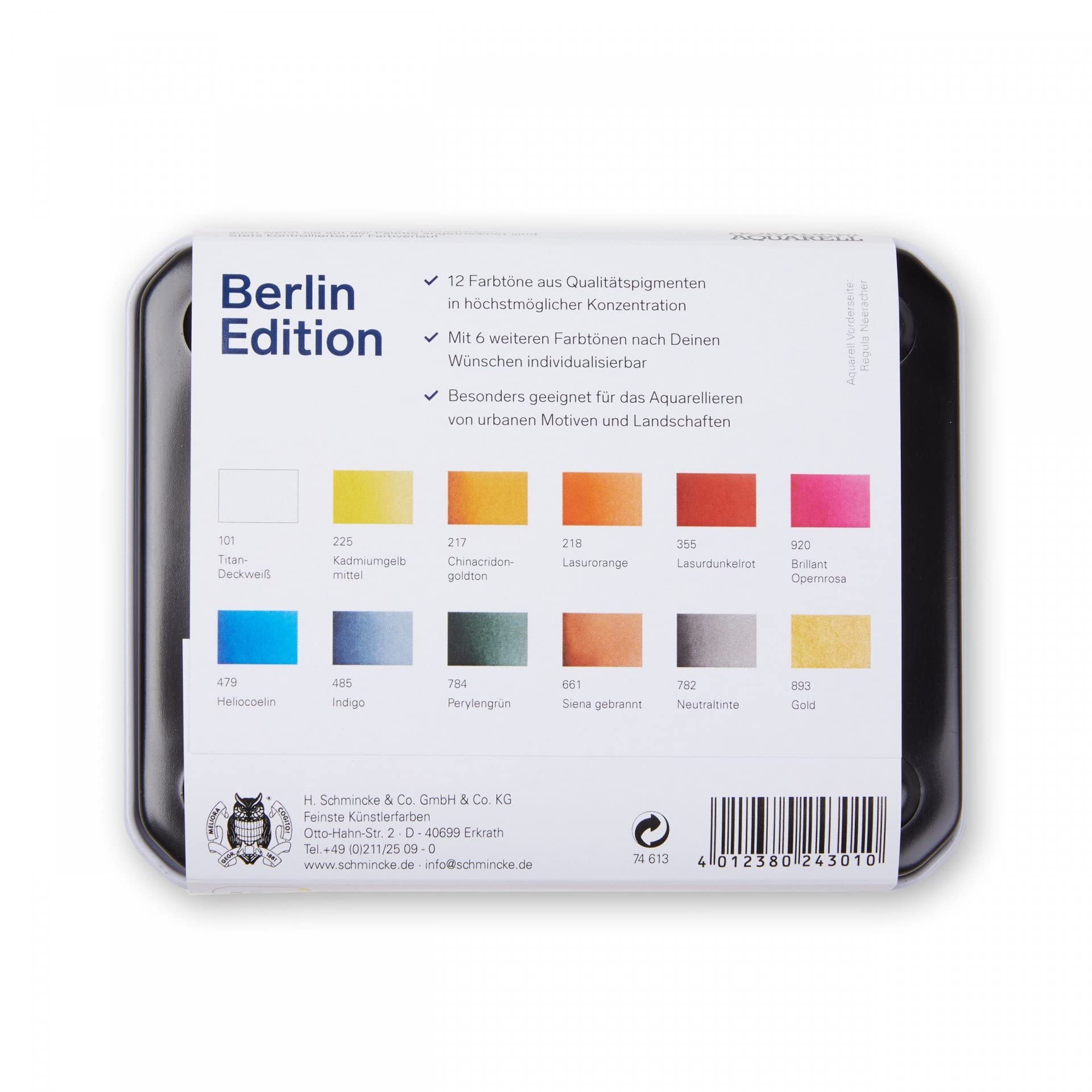 Zestaw farb akwarelowych Horadam Berlin Edition, 12 sztuk w specjalnym pudełku, 1/2 miseczek (74613)