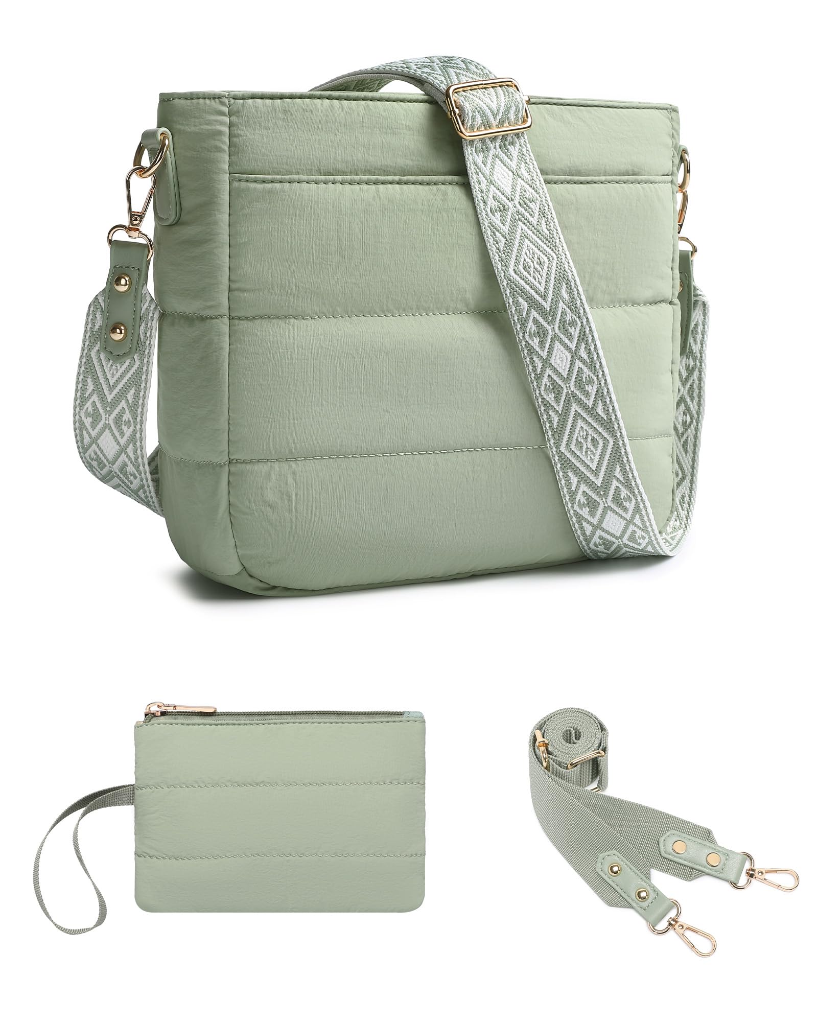 Purses for Women 2PCS Puffer Quilted Crossbody Shoulder Hobo Bags