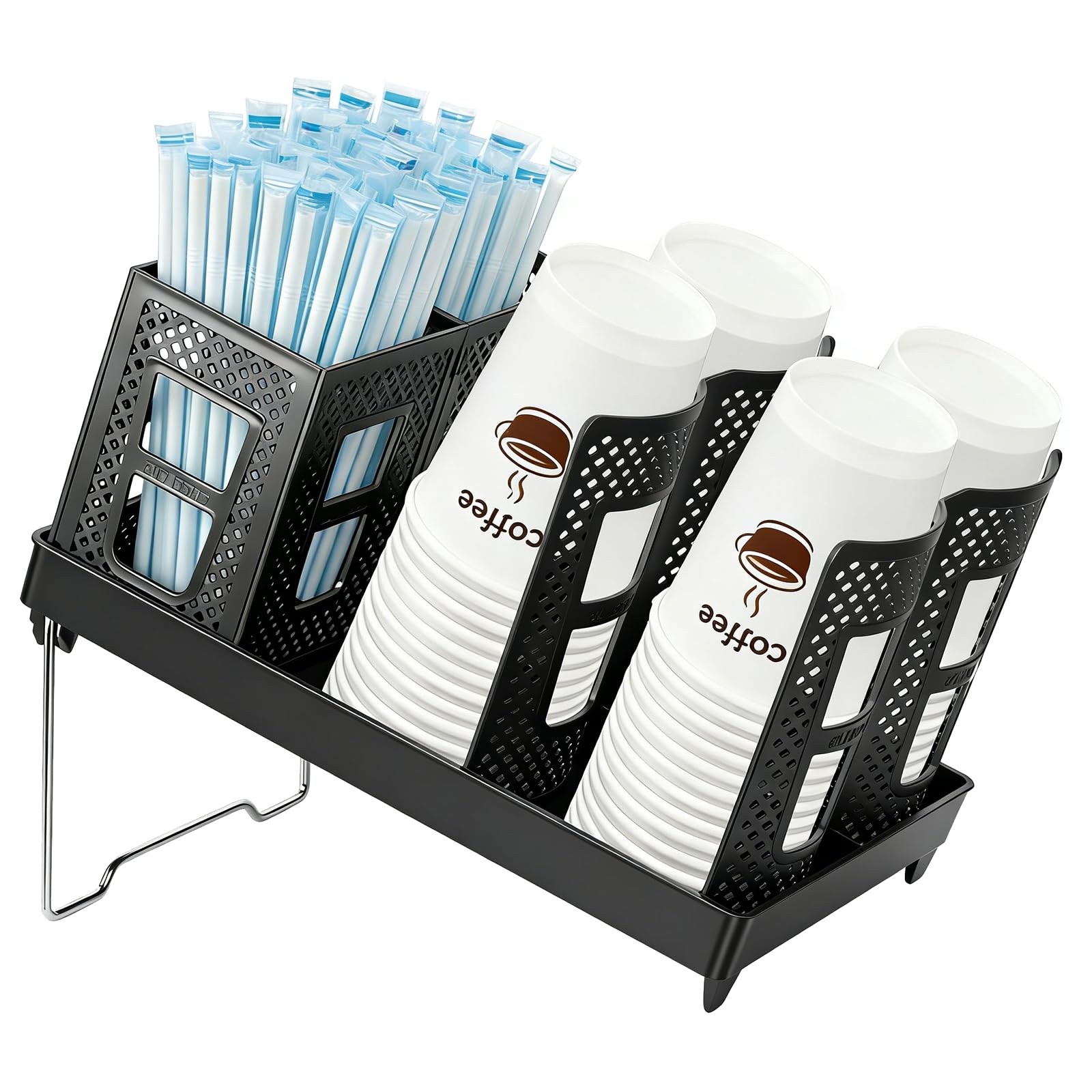 SMRONAR Foldable Organizer Cup Holder, Cup and Lid Holder Dispenser with Straw Storage Box Suitable for Lounge Countertop Coffee Station bar, Paper Cup Storage Rack for Bars and Parties