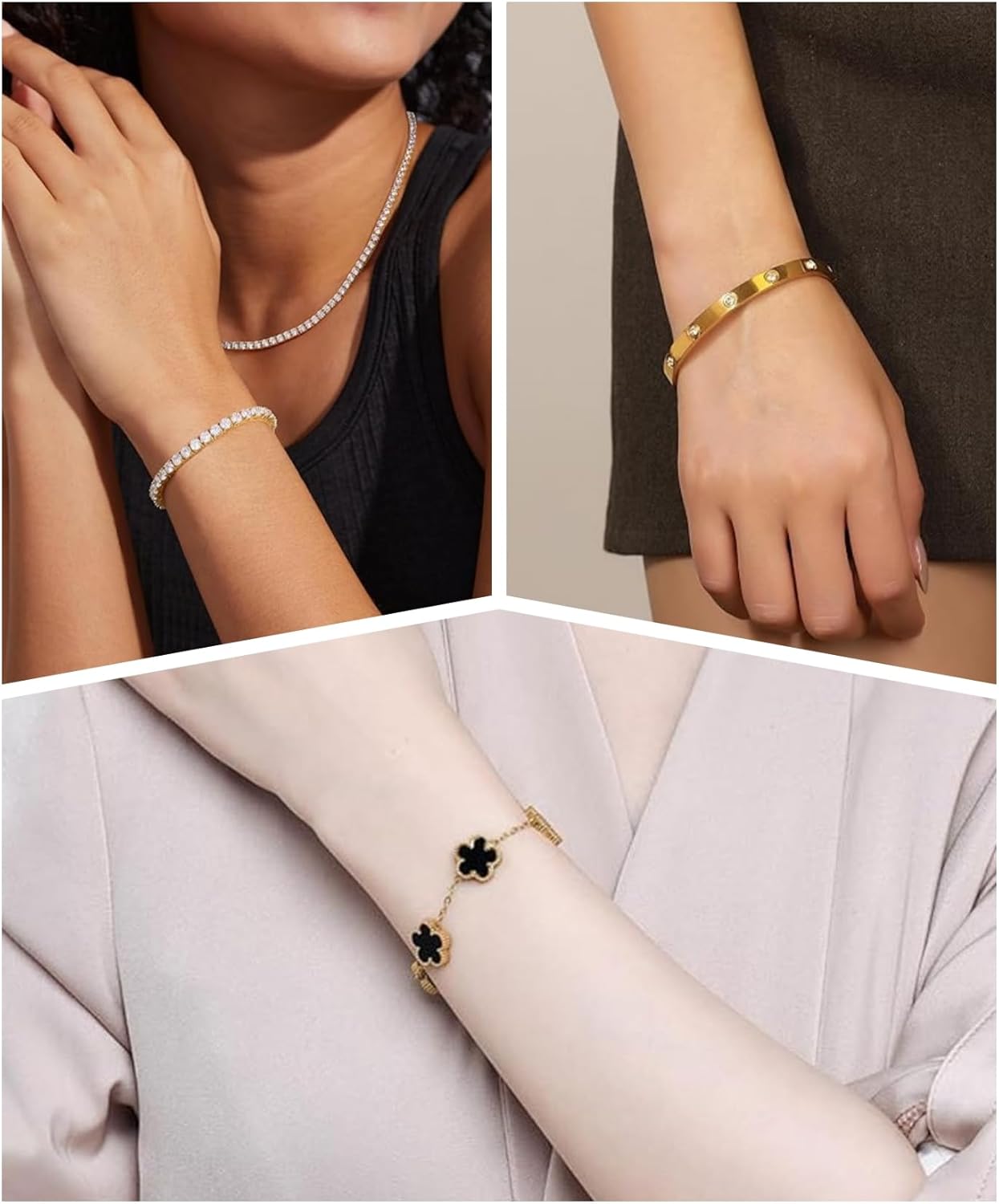 18K Gold Plated Bracelets for Women Non Tarnish, Chunky Cuff Bracelet stack stainless steel Gold Hand Chain Bangles Bracelet Set for Love Trendy Jewelry Gifts for Women - Image 4