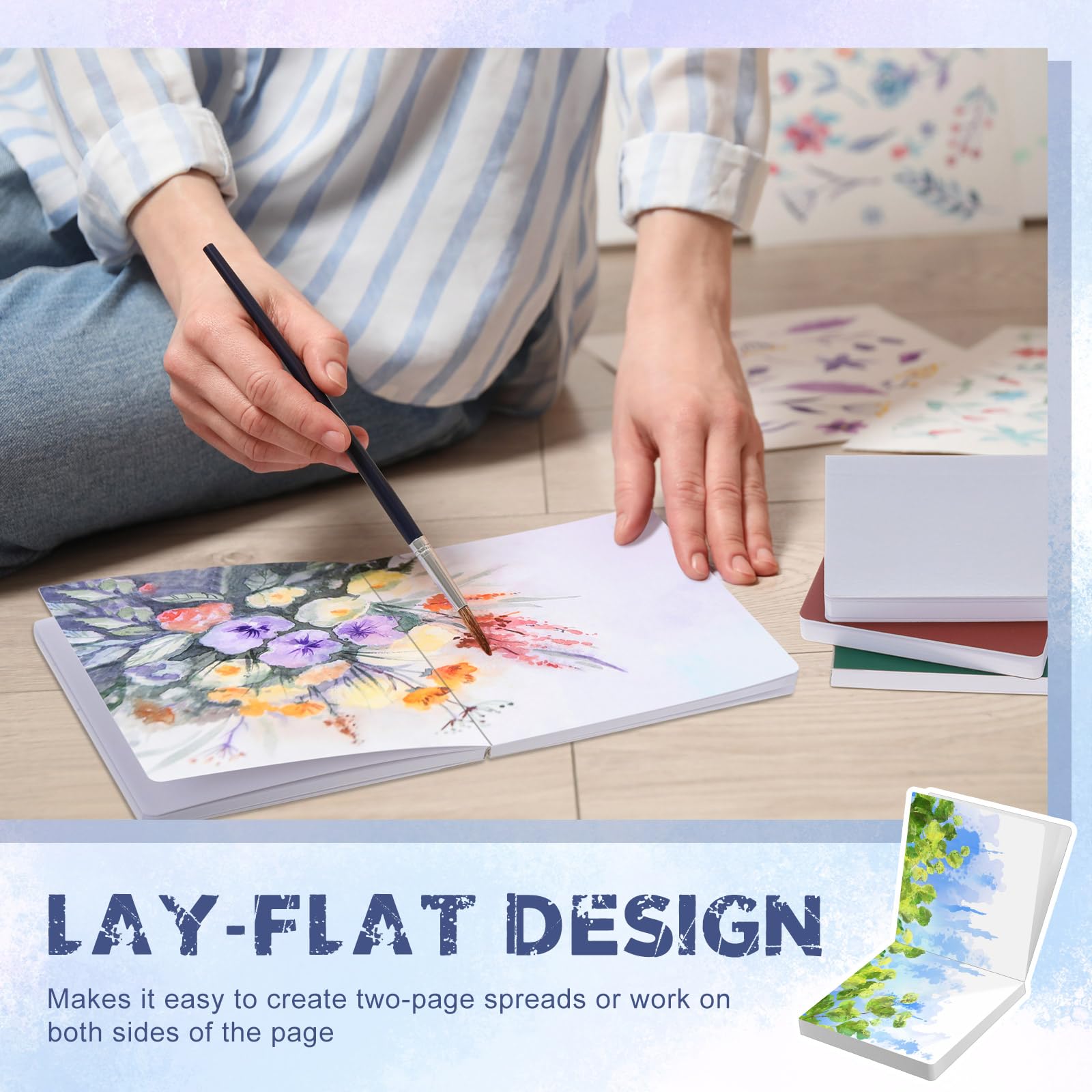 Tenceur 4 mini quaderni ad acquerello, 14 x 14 cm, portatile, 120 fogli, 240 pagine, piccoli quaderni quadrati per schizzi ad acquerello, diari di viaggio, forniture artistiche per media misti (Serene