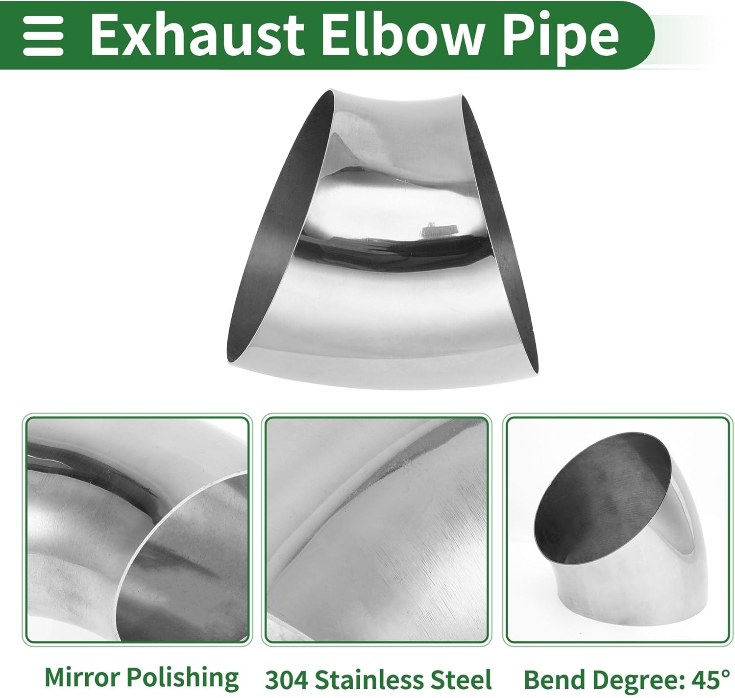 Motoforti 45 Degree Mandrel Bend Elbow Car Modified Exhaust Pipe Tubing Piping 7" Inch OD Thickness 1.5mm/16GA 180x212x1.5mm 304 Stainless Steel Silver Tone