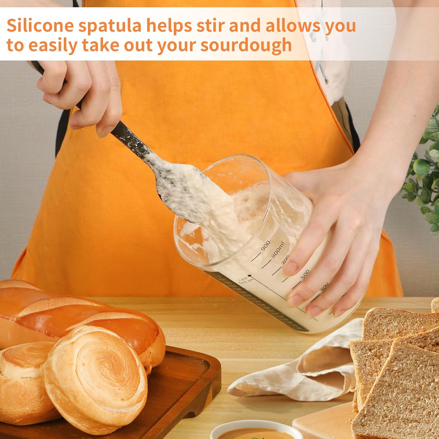 Kmise 2 Pack Pro Sourdough Starter Jar, 34 Oz Large Capacity DIY Glass Sourdough Starter Jar Kit With Thermometer, Date Marked Feeding Band, Cloth Cover, Spatula and Cutter - Reusable baking supplies - Image 5