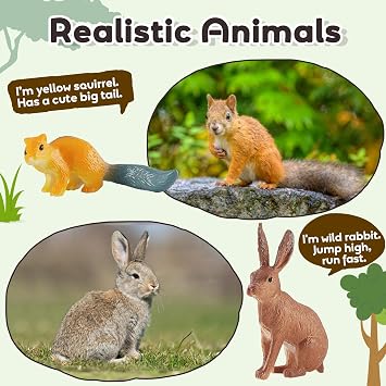 TOEY PLAY Animals Figures for Kids, Forest Animal Toys, Miniature Wild Zoo Animals Playset, Woodland Creatures, Squirrel, Rabbit Toys for Boys Girls 3 4 5 6