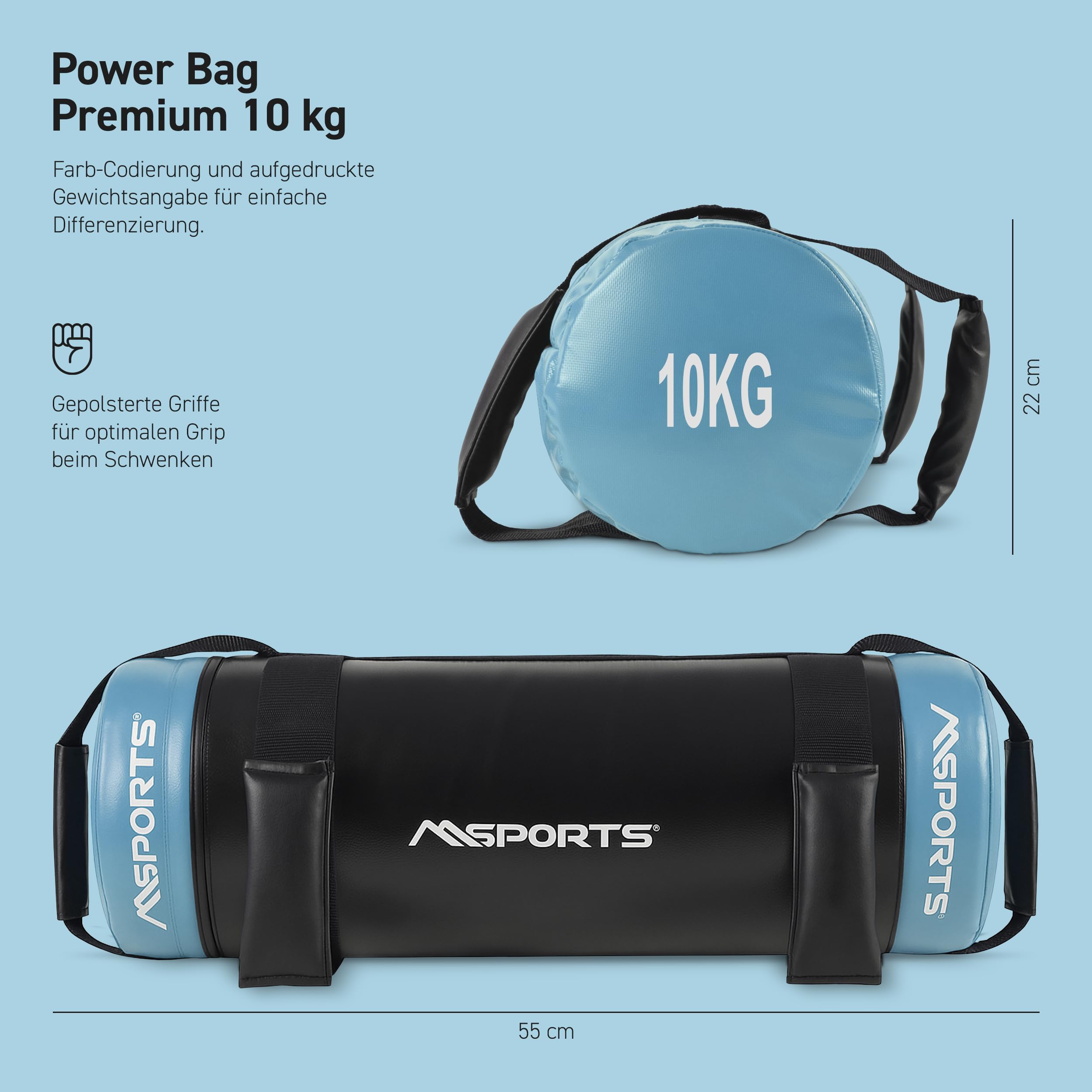 MSPORTS Power Bag Premium Sac de fitness 5-30 kg - Sac de sable pour sac de poids fonctionnel