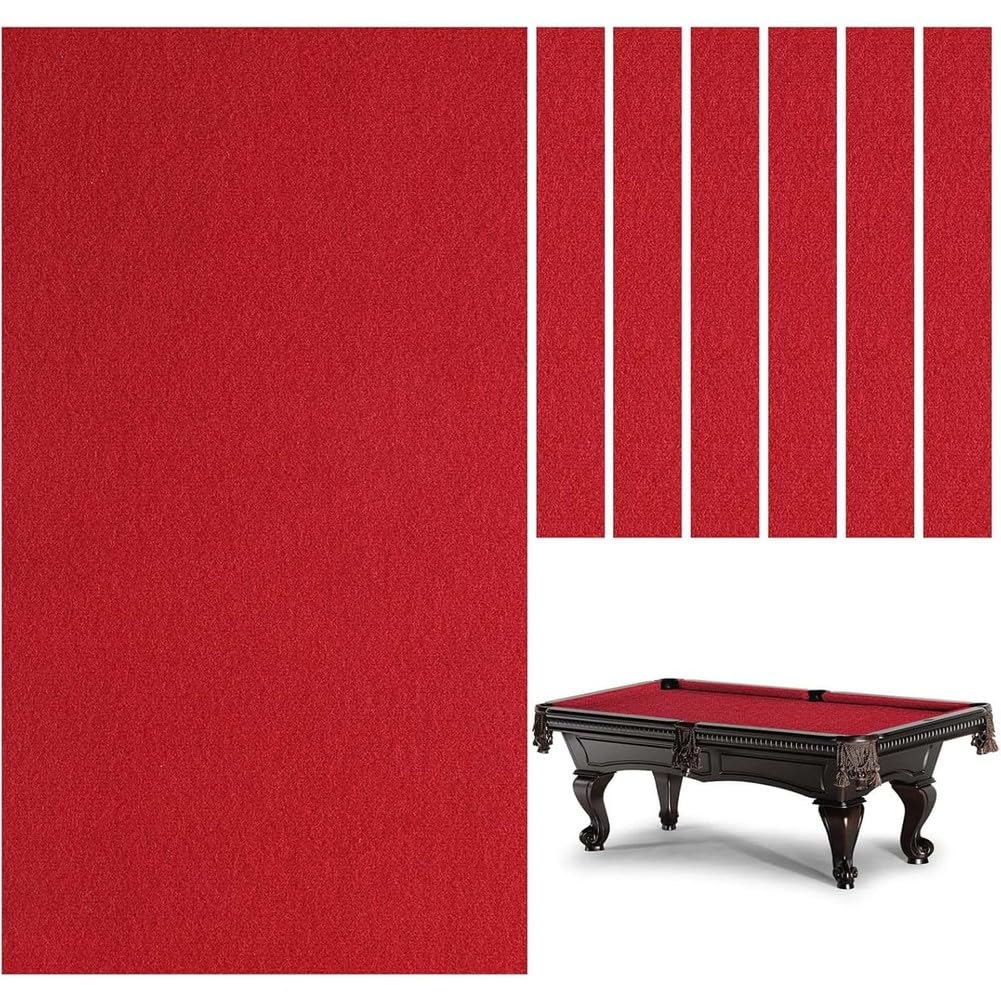 Billardtuch 9ft, Professionelles Pooltisch-Filz mit 6 Filzstreifen, 7 ft/8 ft/9 ft, Snooker-Tuch-Filz-Ersatzteile, für Clubs, Hotels, Bars, Billardtisch,Rot,7ft
