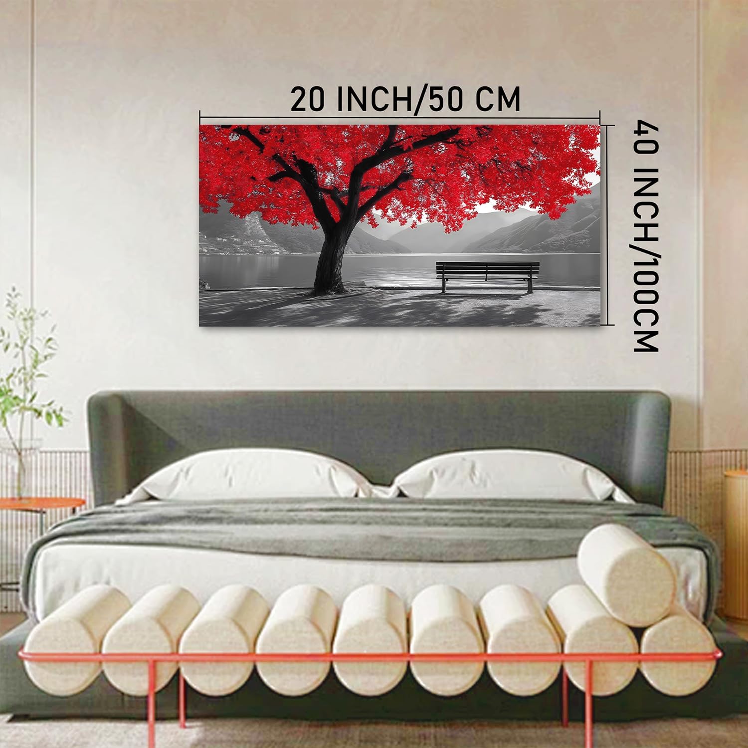 Tarfupth Black and White Red Large Tree of Life Wall Art for Living Room Mountain Artwork Landscape Lake Pictures for Bedroom Office Home Decor Modern Canvas Prints 20"x40"