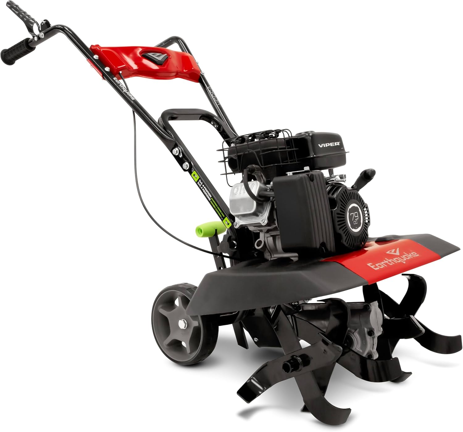 Earthquake Versa 2-in-1 Tiller Cultivator with a 79cc 4-Cycle Viper Engine, Removable Side Shields, Toolless Tilling Width Adjustment, Integrated Transport Wheels, Model: 24734
