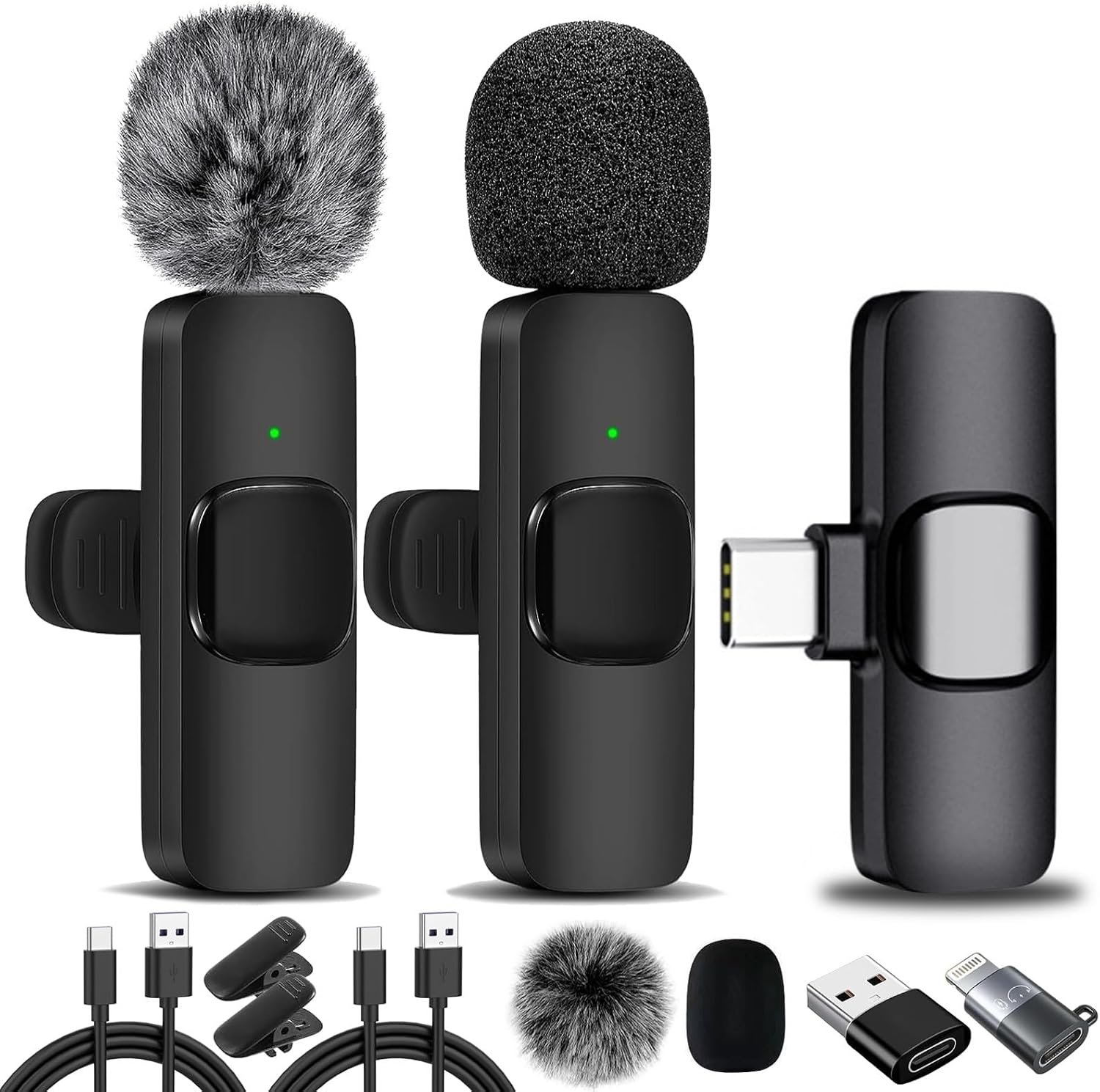 Microfono lavalier a clip wireless Bluetooth Senza fili iPhone Android USB C Microfono lavalier a clip wireless Bluetooth Senza fili iPhone Android USB C
