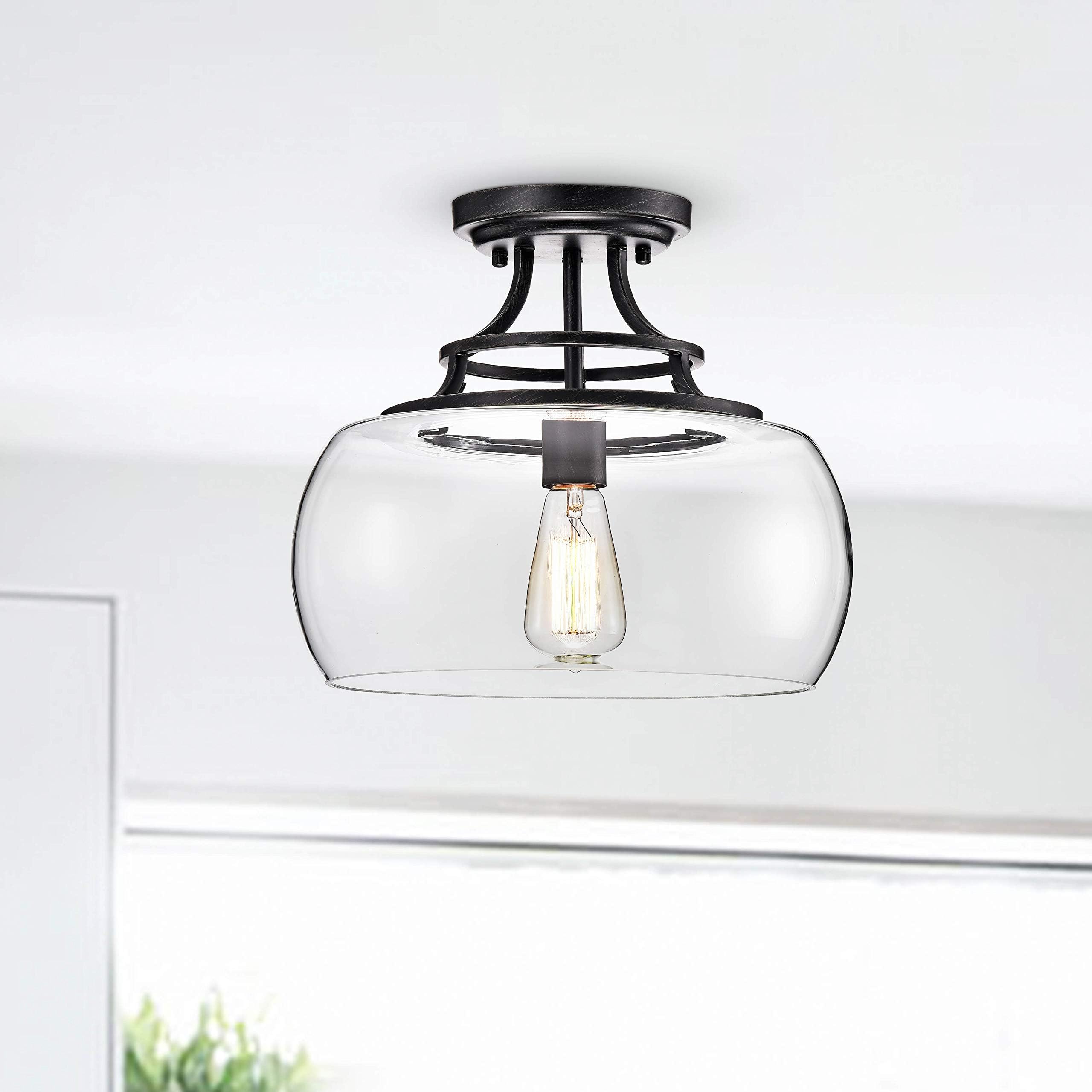 JojospringLuna Antique Black Clear Glass Semi Flush Mount Chandelier