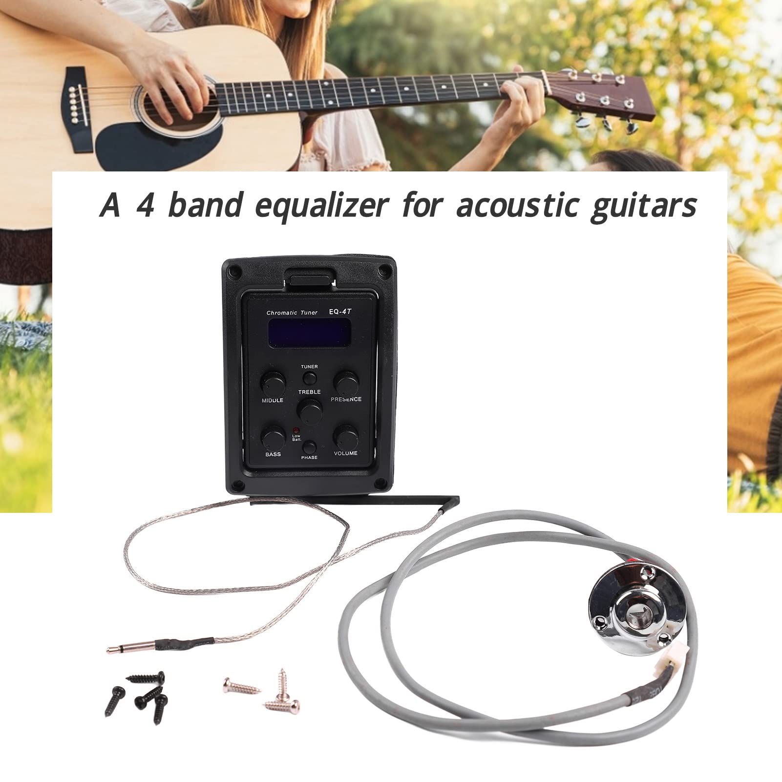 Égaliseur De Guitare 4 Bandes, EQ De Micro Portable 4 Bandes, Boîtier En Plastique, égaliseur De Guitare, Accordeur De Couleur, Pédale D'effet De Guitare, Accessoires De Basse Pour la Performance