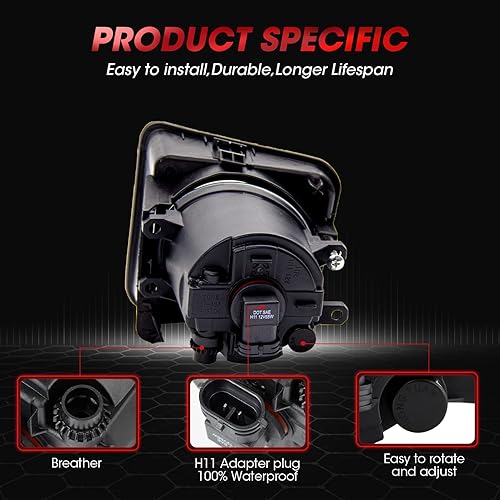 Miniatura 5 de Conjunto de luz antiniebla para Toyota Tundra 2014-2019 con bombillas halógenas H11 12V 55W, interruptor y kit de cableado