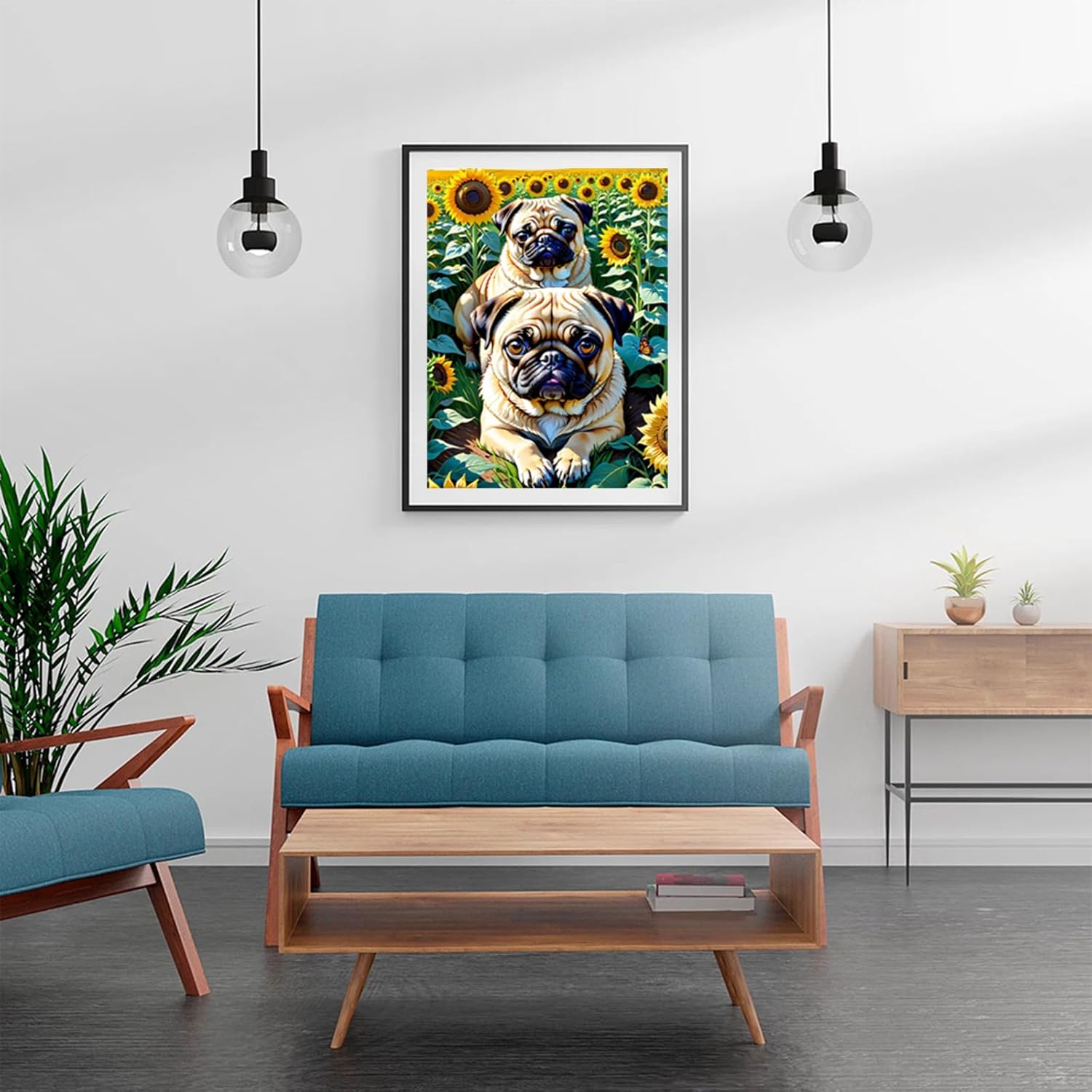 KAYEIUU Diamond Painting Kits for Adults DIY 5D Cute Dog Pug Round Diamond Impressionist Animal Style Full Diamond Diamond, Home Wall Decor Gift Gemstone Art Painting Kits 12x16inch
