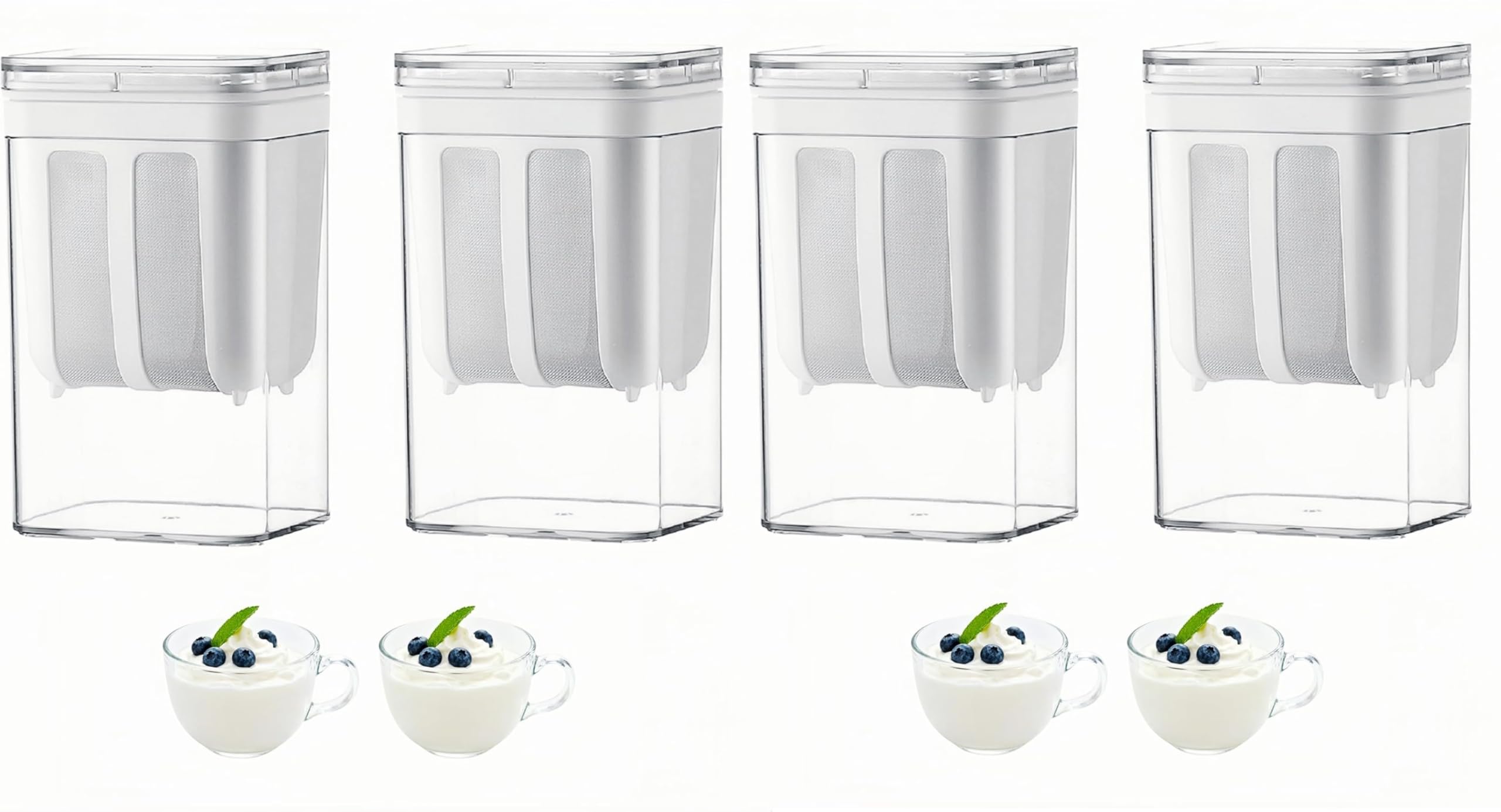 Silver Shark Greek Yogurt Maker | Hung Curd & Dahi Maker | Yoghurt, Curd & Cheese Maker with Strainer | Perfect for Homemade Hung Curd and Greek Yoghurt 1100 ML, Pack of 4-image-43