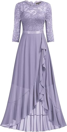 Vista 3 de Miusol Vestido Maxi Elegante de Dama de Honor con Volantes de Encaje Floral para Mujer