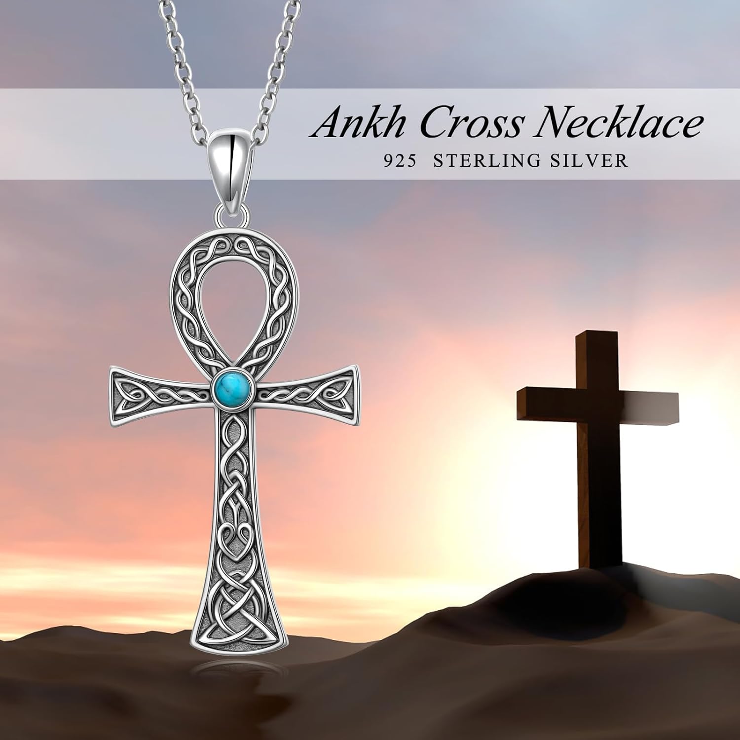 Cross Turquoise Necklace 925 Sterling Silver Thorns Cross Pendant Necklace Engraved All Things are Possible Religious Christian Jewelry Gifts for Women Men - Image 5