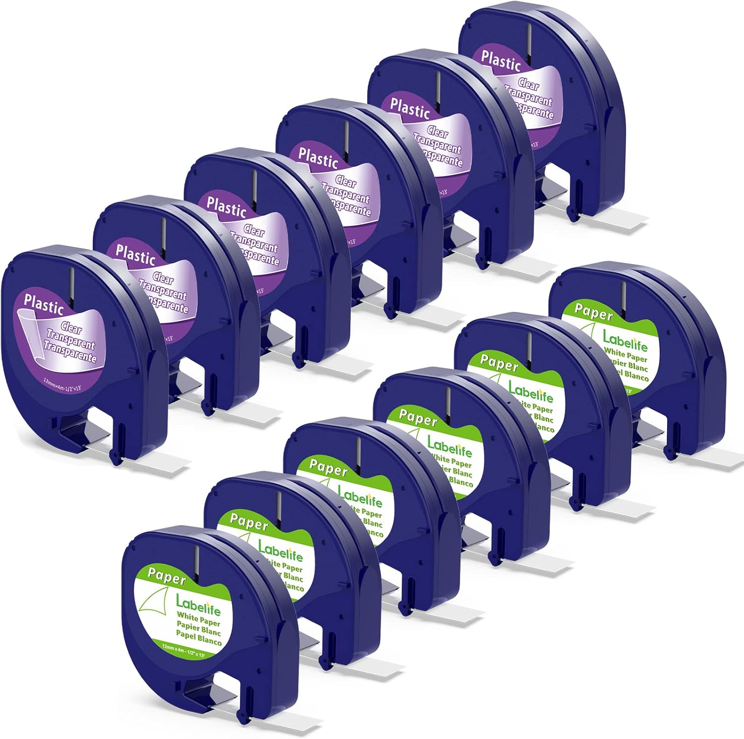 6 Paper + 6 Clear Plastic Compatible DYMO Letratag Refills 12mm x 4m 1/2" x 13, Replace for DYMO 16952 91330 Label Tape for Dymo Letra Tag Label Maker LT100H LT100T Plus 200B QX50