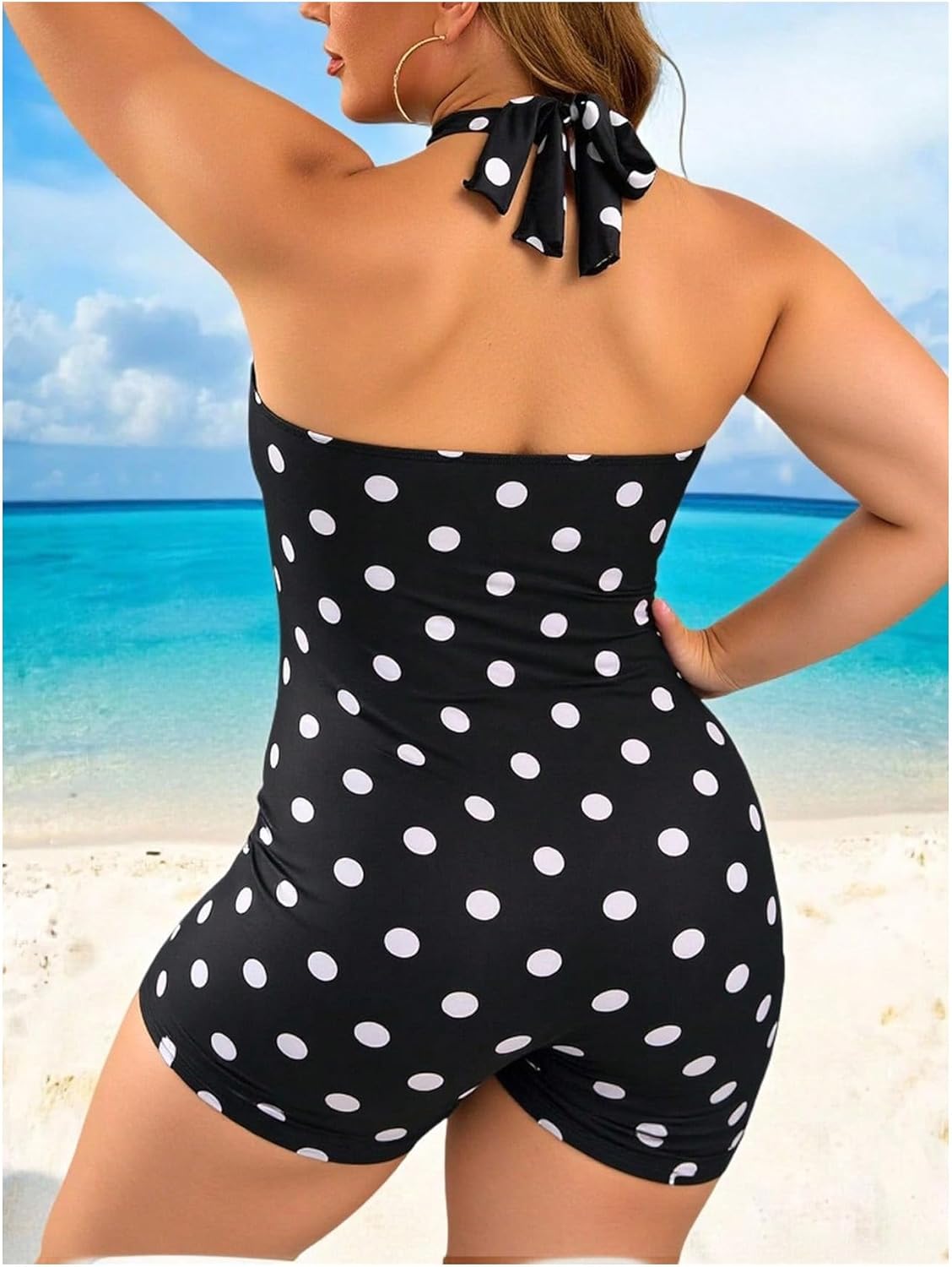 Floerns Women's Plus Size Polka Dots One Piece Swimsuit Halter Ruched Tummy Control Bathing Suits