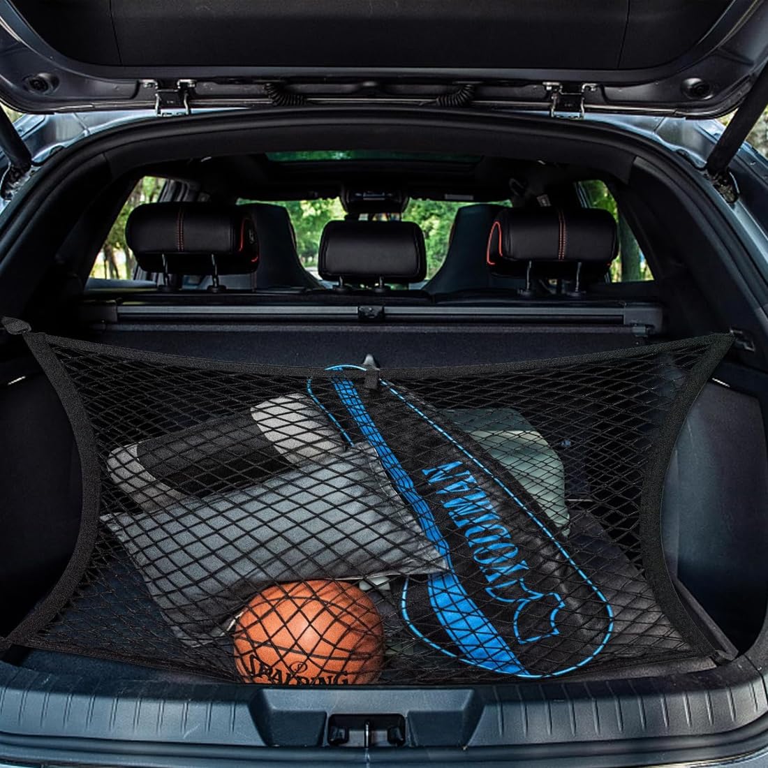 Lescars Filet de coffre universel 70 x 70 cm extensible jusqu'à 105 x 105 cm (protection des bagages, filet à bagages de voiture, organiseur de valise
