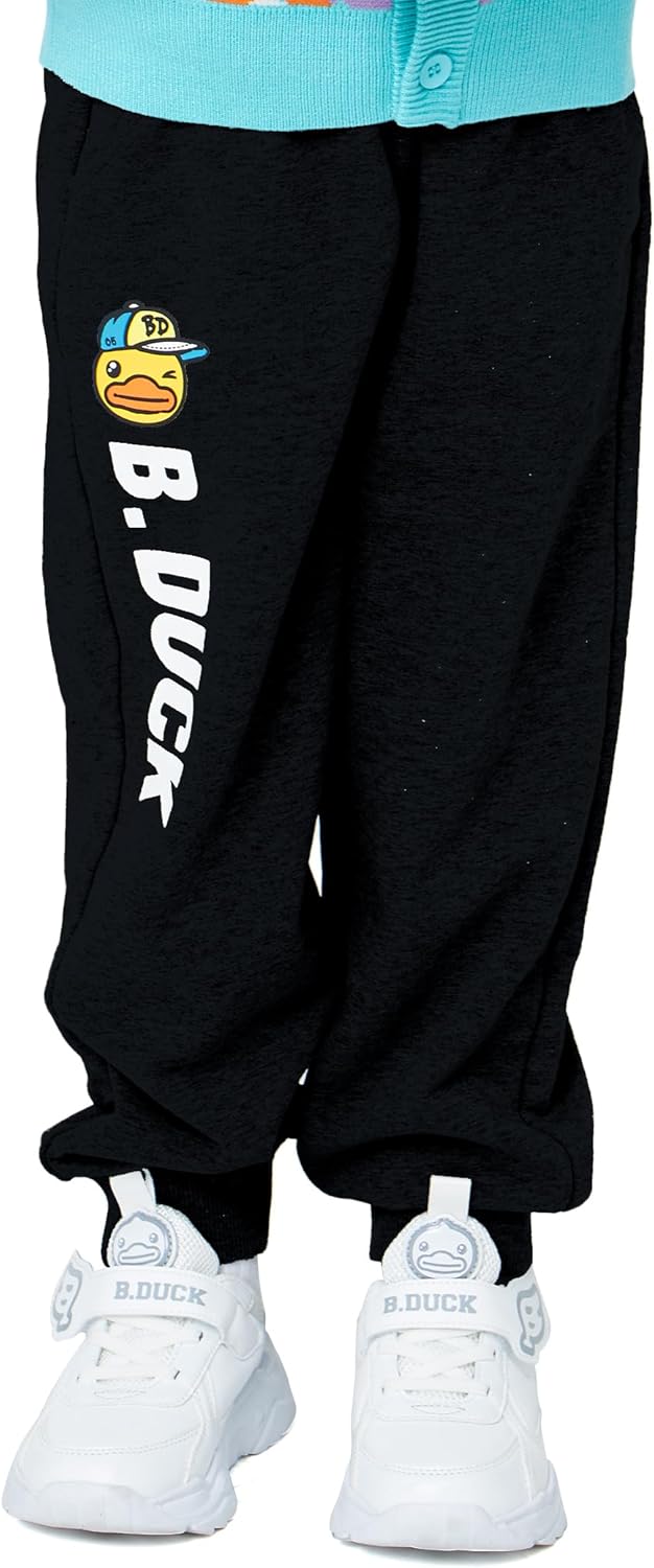 Boys Girls Sweatpants with Pocket Cartoon Duck Athletic Elastic Waist Joggers Pants Toddler to Big Kid 3-12 Years