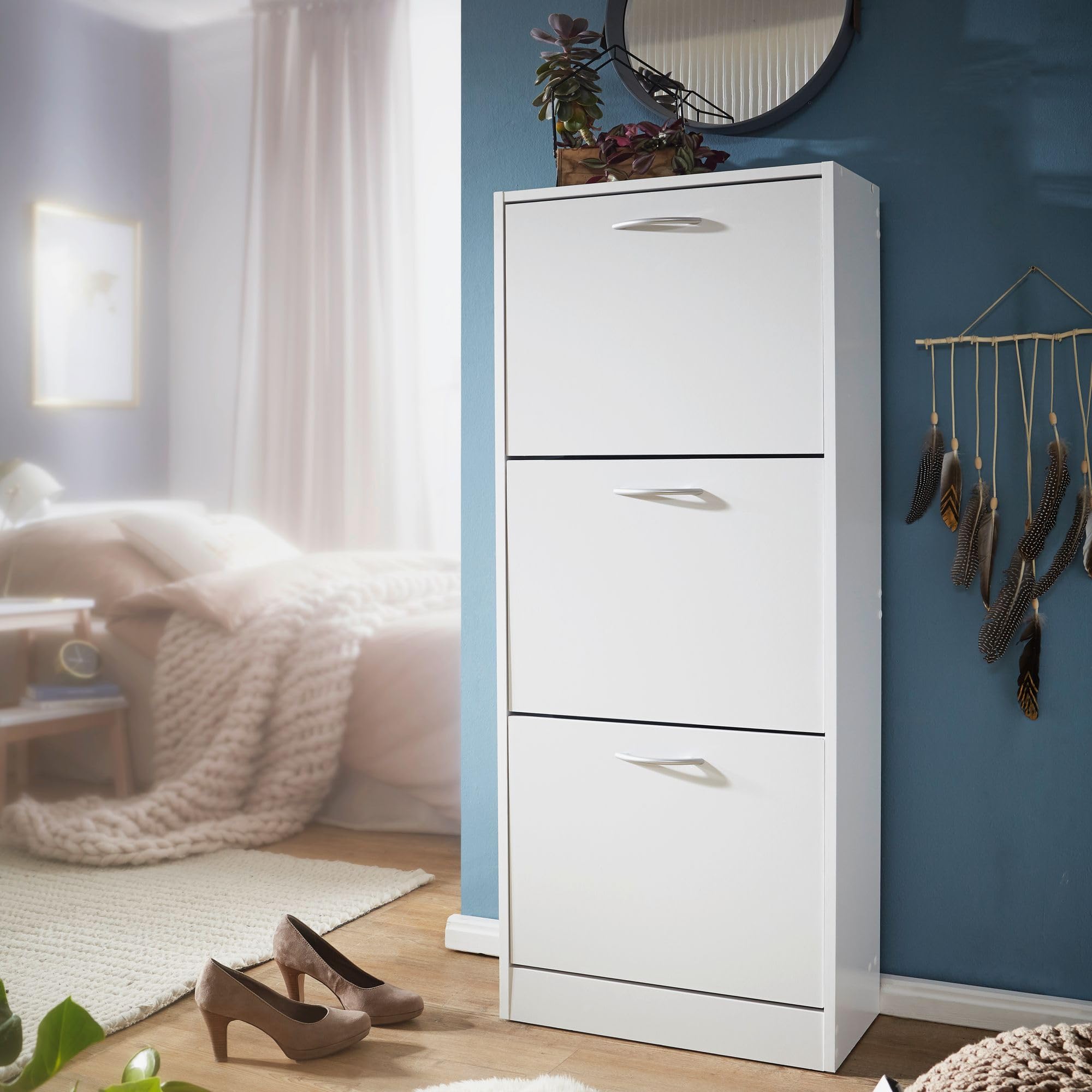 FineBuy Armadio per Scarpe Bianco 50x125x24 cm Legno Scarpiera da Interno | Armadio Piccolo da Ingresso Salvaspazio Moderna