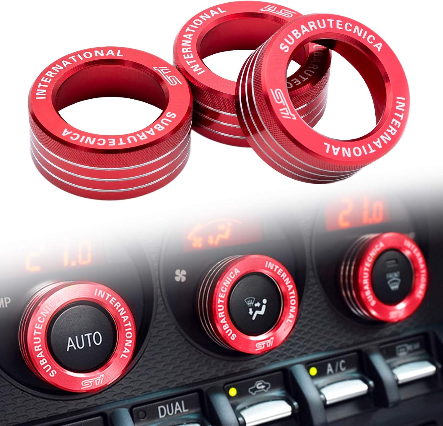 Xotic Tech AC Control Volume Knob Switch Button Ring Covers Trim Compatible with Subaru BRZ or Scion FR-S or Toyota 86 GT86 FT86 2013-up (Red) -3pcs