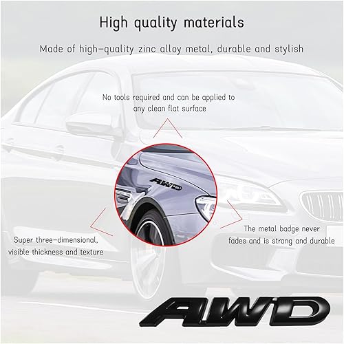 Miniatura 3 de Dickno AWD - Adhesivo para emblema, calcomanía de metal 3D para puerta trasera, autoadhesiva, decoración de guardabarros laterales automáticos para